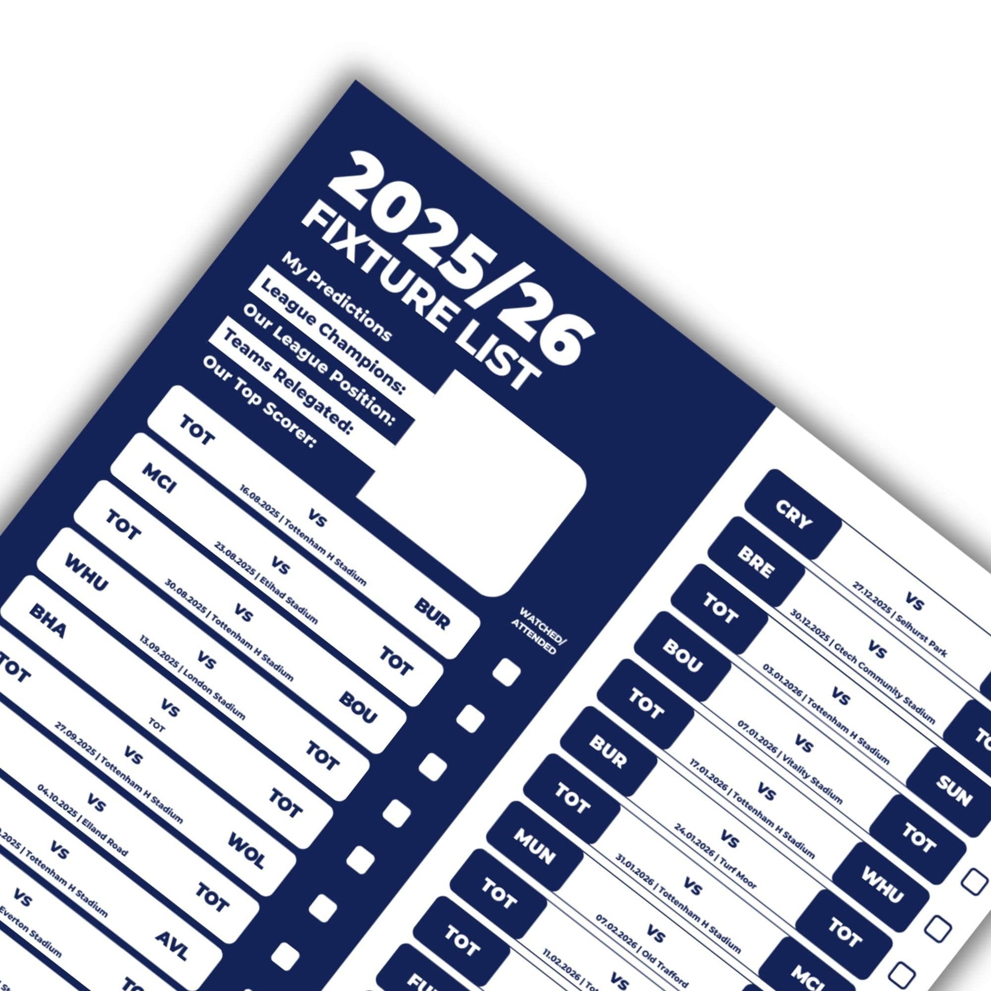 Premier League Clubs - 2025/26 Football Fixture Poster - A3 Size (29.7x42cm)