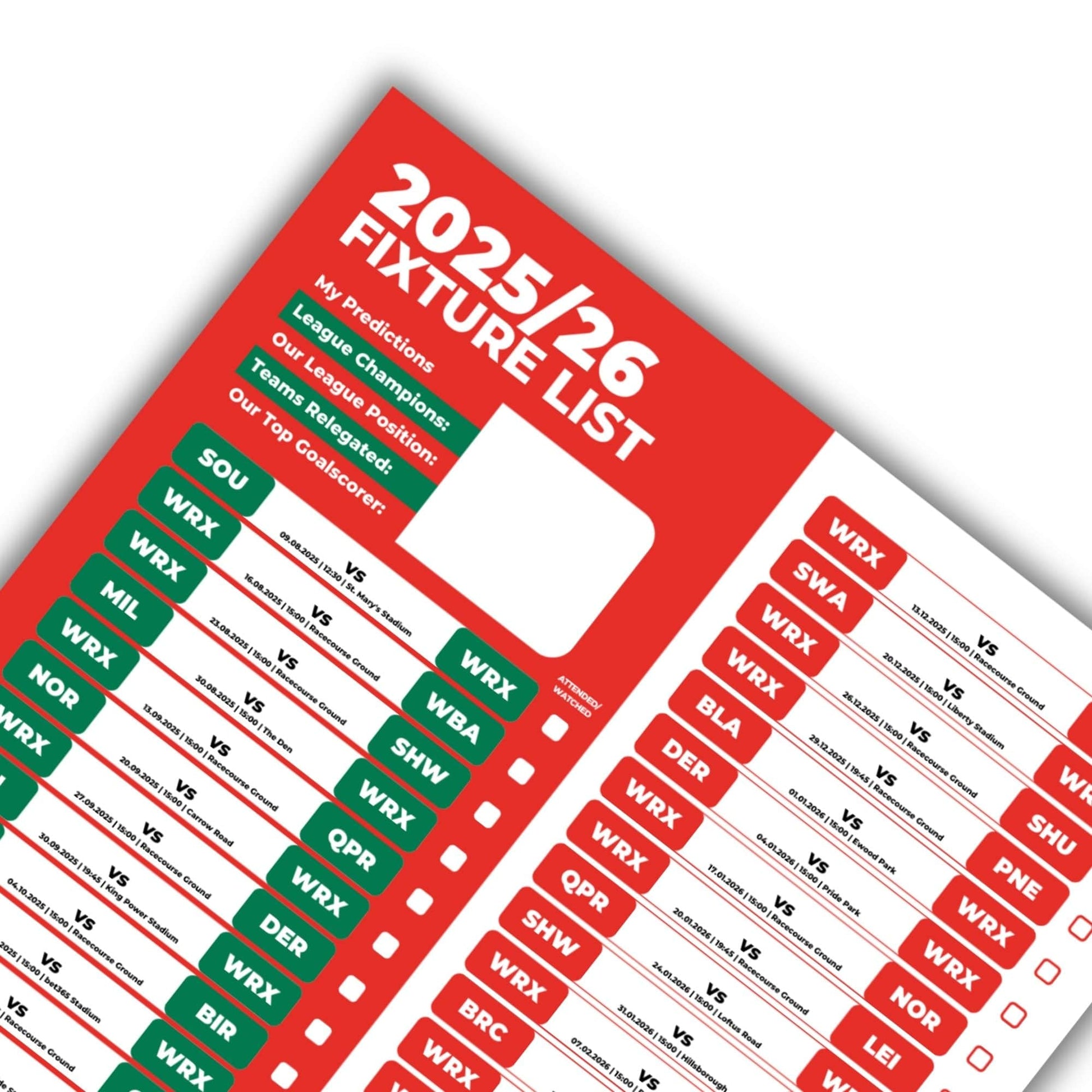 Championship Clubs - 2025/26 Football Fixture Poster - A3 Size (29.7x42cm)