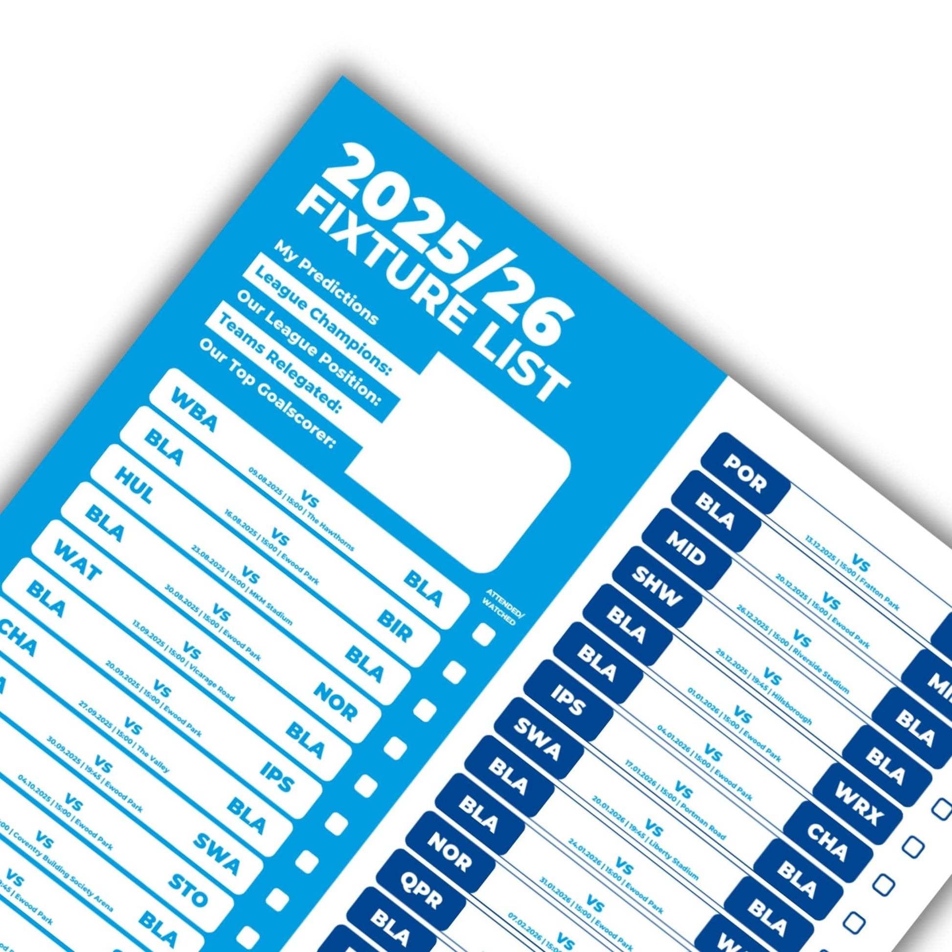 Championship Clubs - 2025/26 Football Fixture Poster - A3 Size (29.7x42cm)