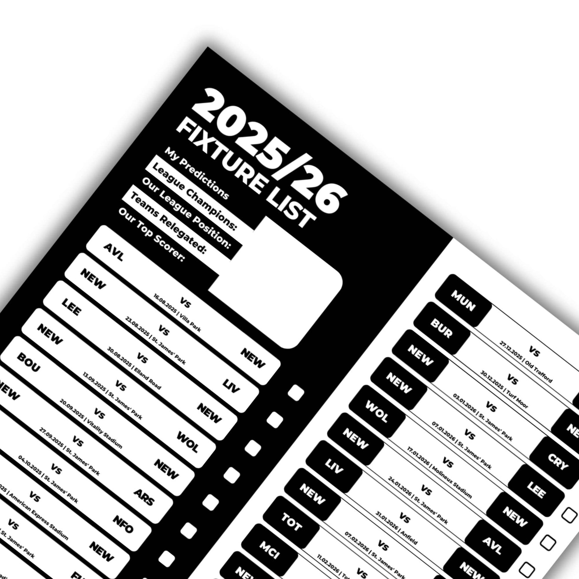 Premier League Clubs - 2025/26 Football Fixture Poster - A3 Size (29.7x42cm)