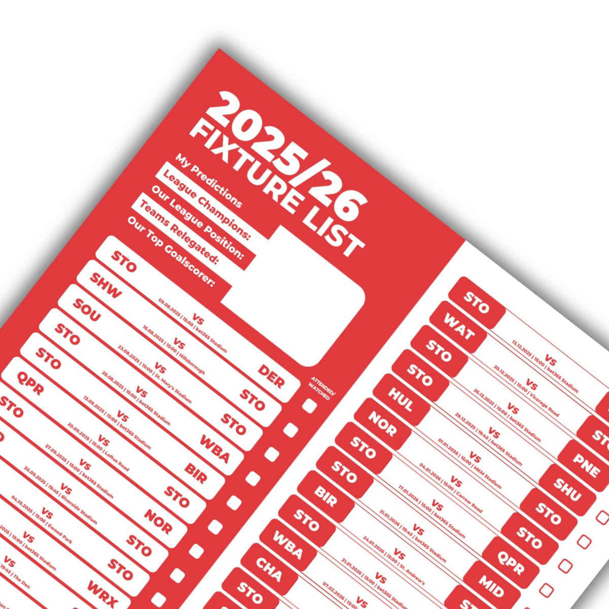 Fixture Poster Championship Clubs - 2025/26 Football Fixture Poster - A3 Size (29.7x4 ...