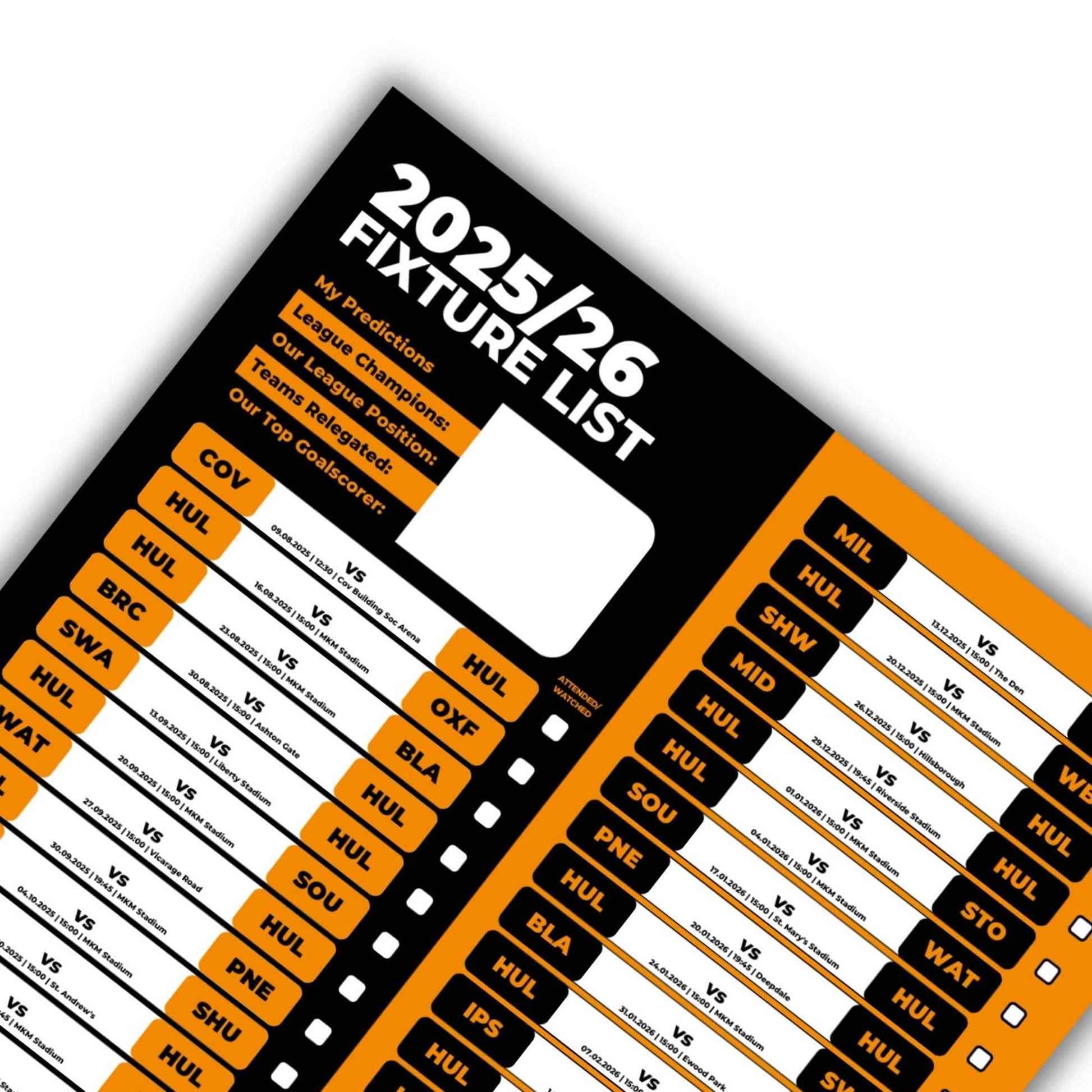 Championship Clubs - 2025/26 Football Fixture Poster - A3 Size (29.7x42cm)