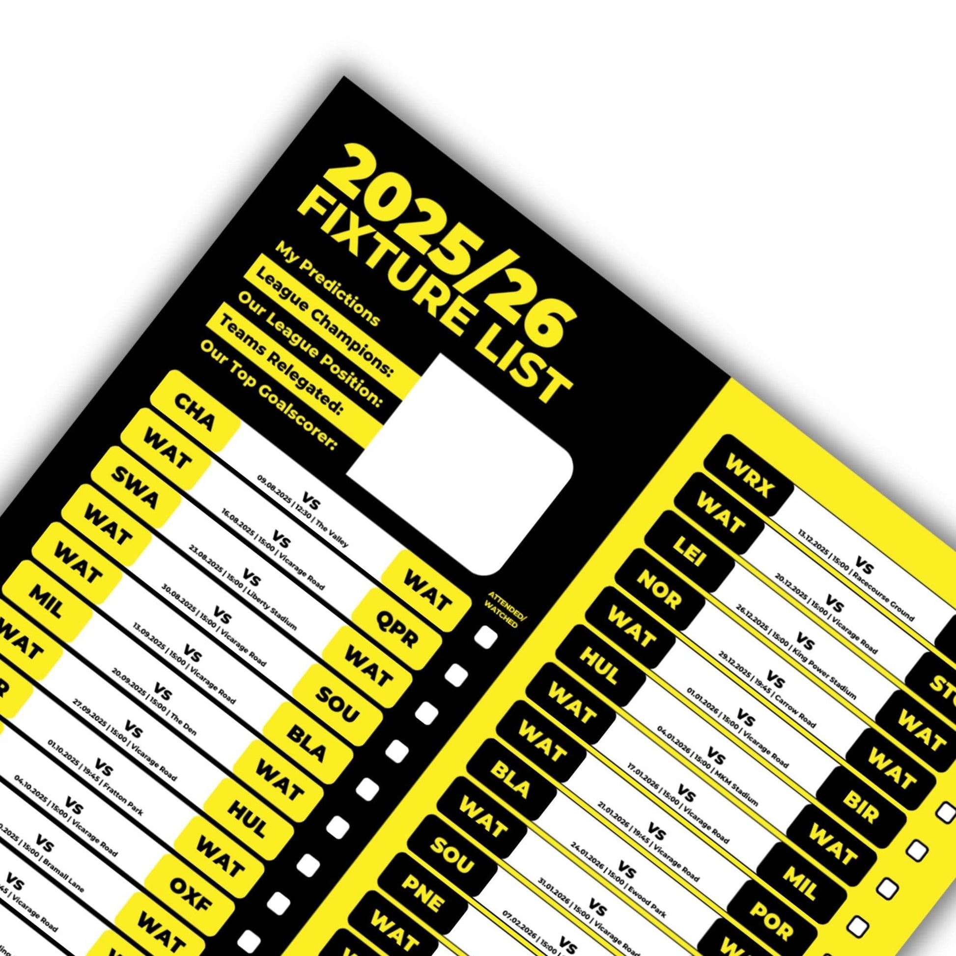 Championship Clubs - 2025/26 Football Fixture Poster - A3 Size (29.7x42cm)