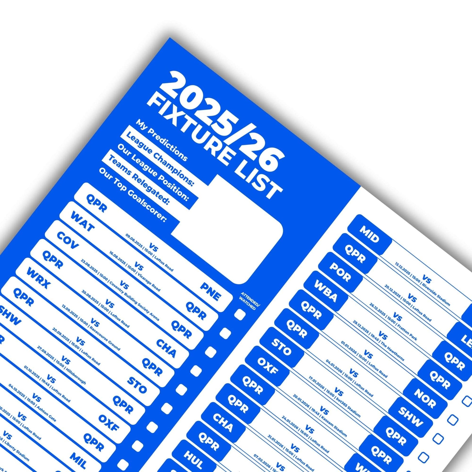 Championship Clubs - 2025/26 Football Fixture Poster - A3 Size (29.7x42cm)