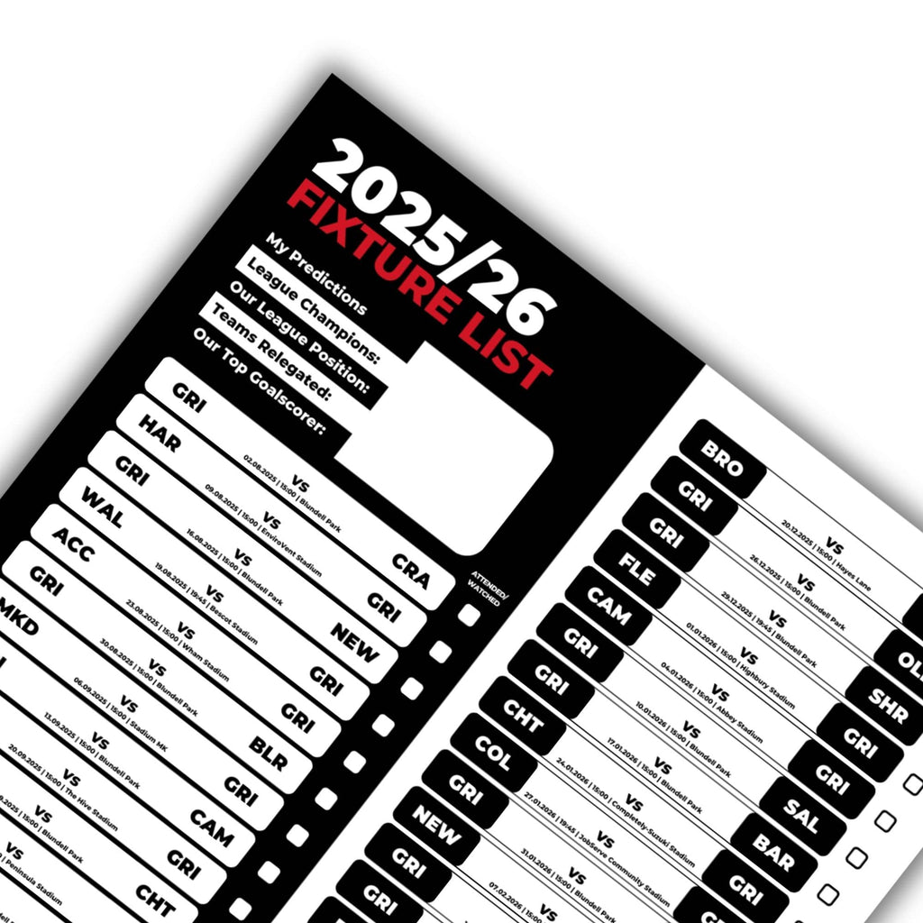 League 2 Clubs - 2025/26 Football Fixture Poster - A3 Size (29.7x42cm)