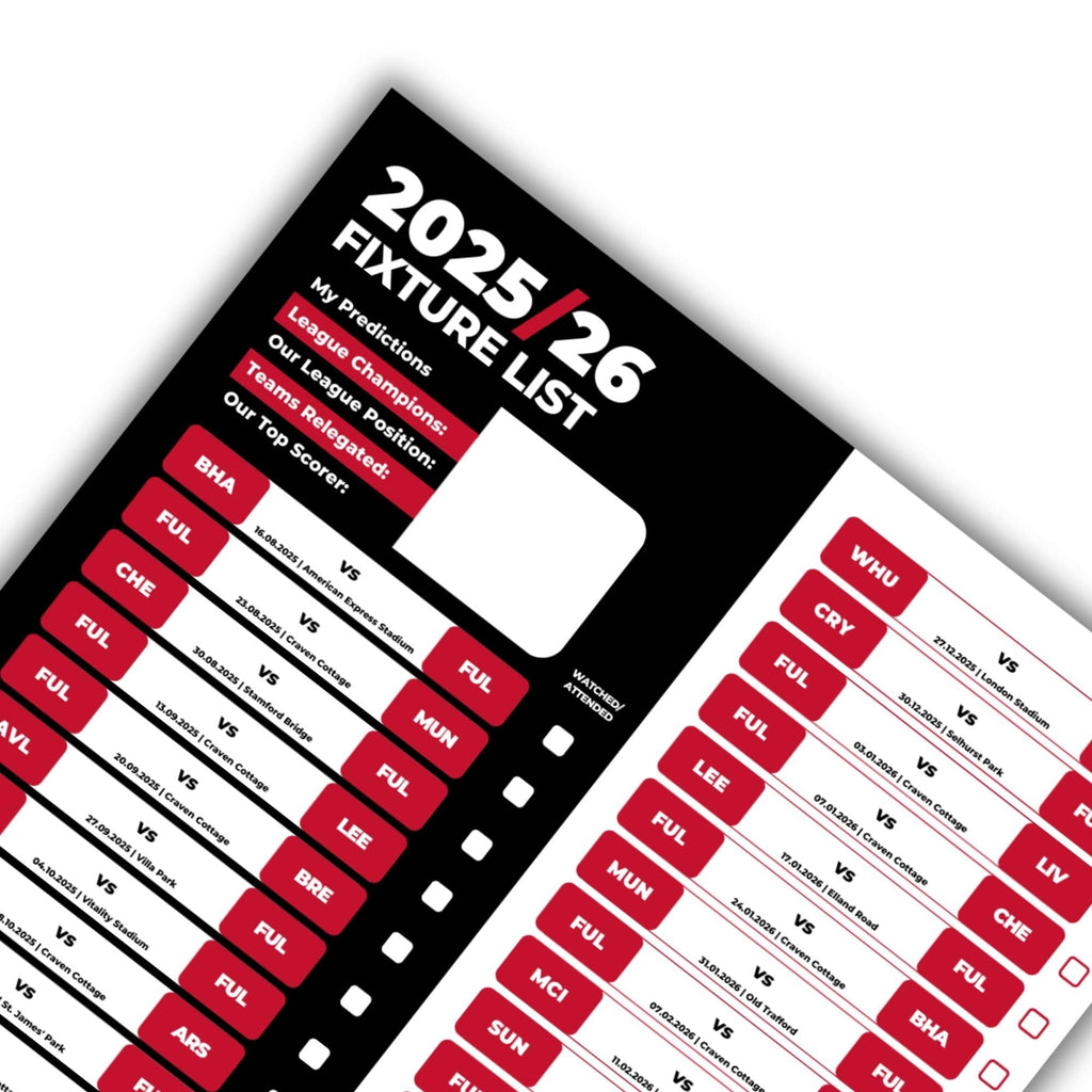 Premier League Clubs - 2025/26 Football Fixture Poster - A3 Size (29.7x42cm)
