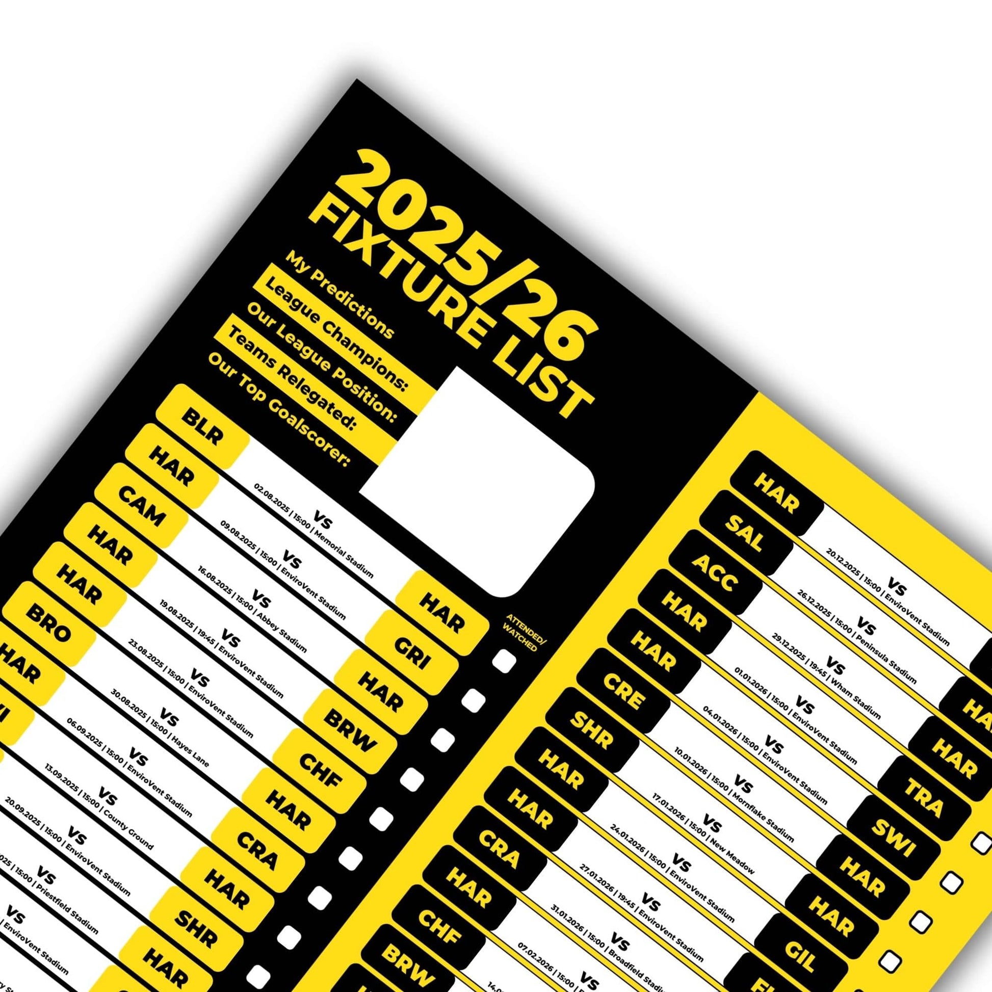 League 2 Clubs - 2025/26 Football Fixture Poster - A3 Size (29.7x42cm)
