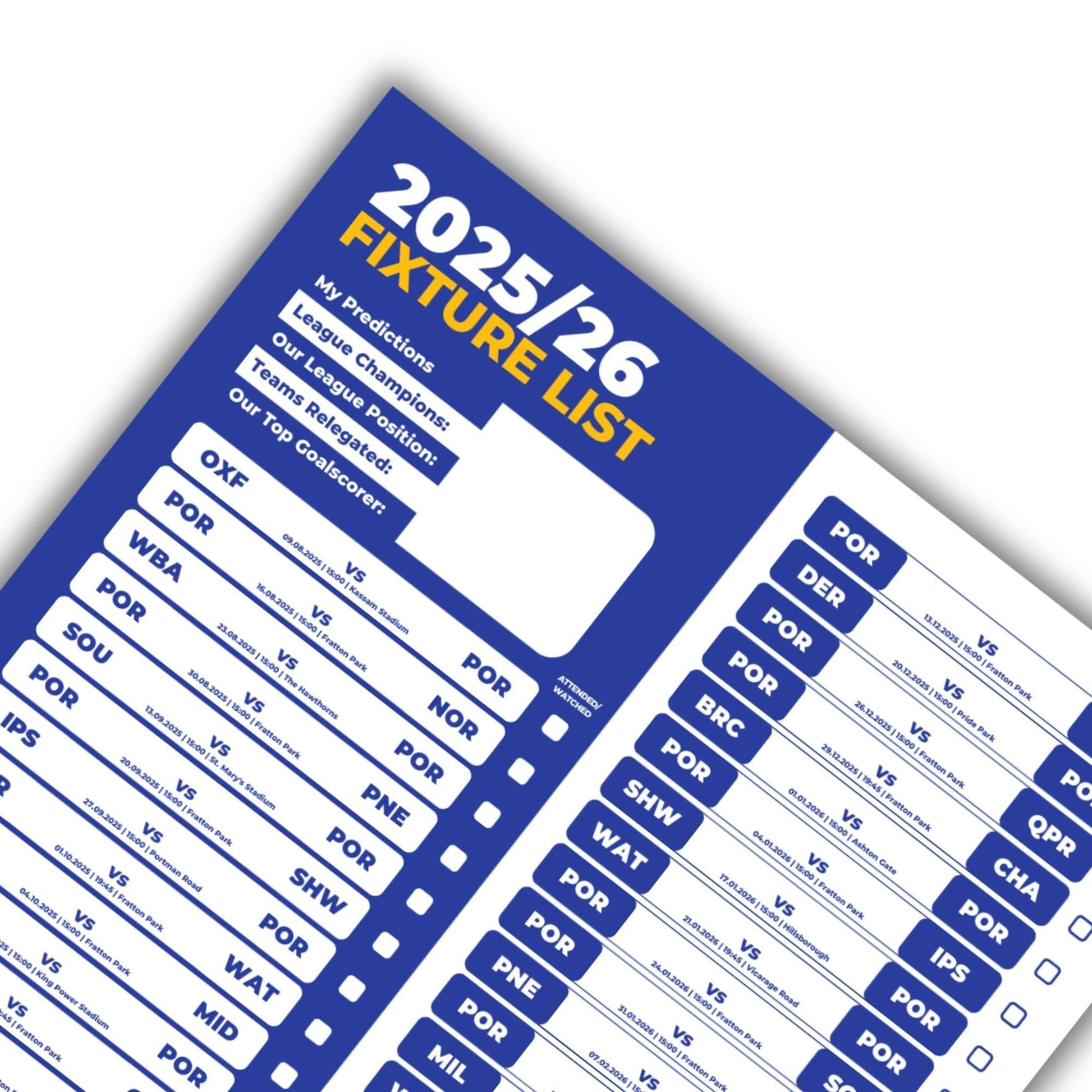 Championship Clubs - 2025/26 Football Fixture Poster - A3 Size (29.7x42cm)