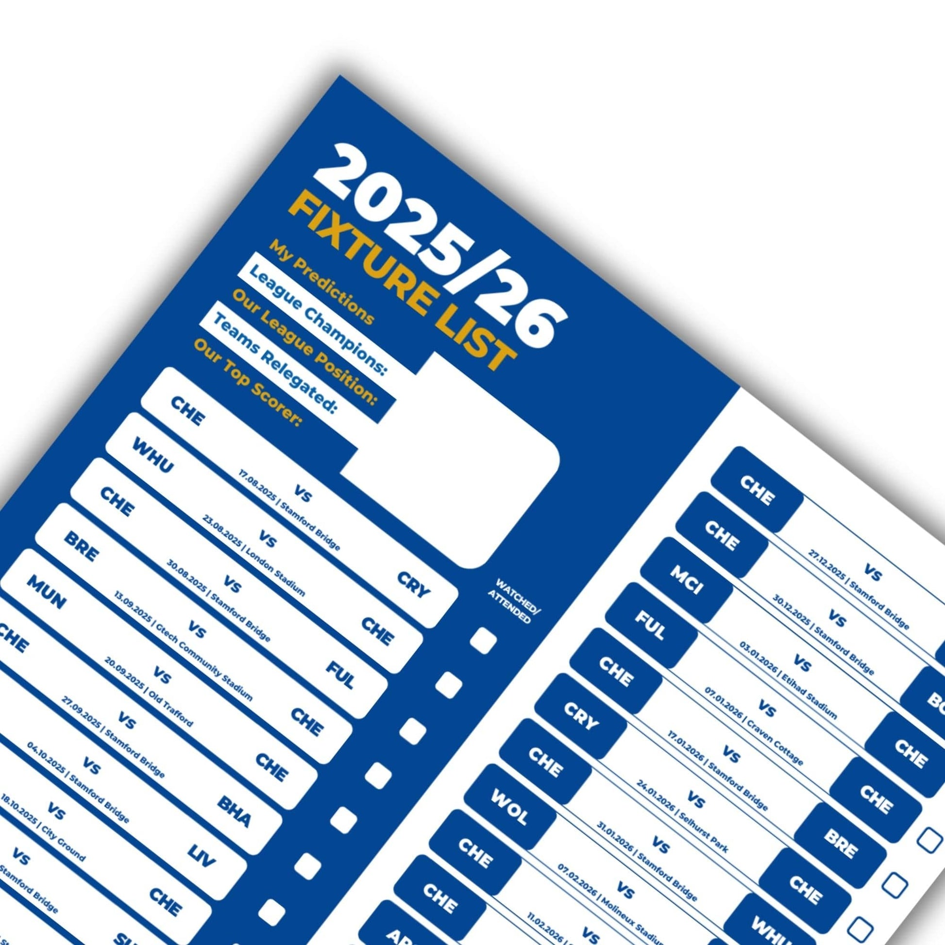 Premier League Clubs - 2025/26 Football Fixture Poster - A3 Size (29.7x42cm)