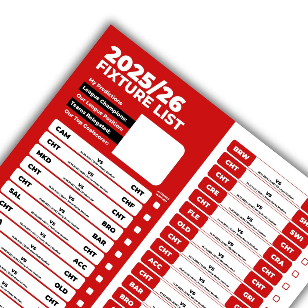 League 2 Clubs - 2025/26 Football Fixture Poster - A3 Size (29.7x42cm)
