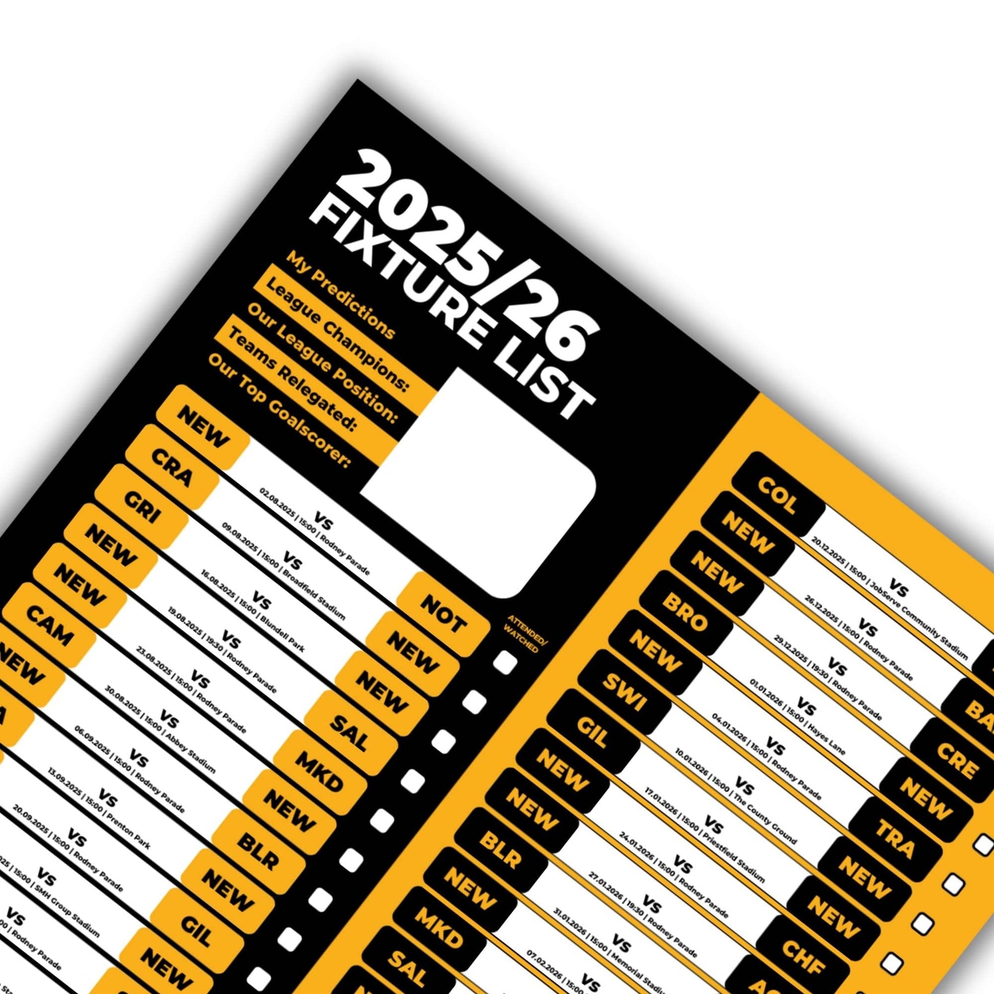 League 2 Clubs - 2025/26 Football Fixture Poster - A3 Size (29.7x42cm)