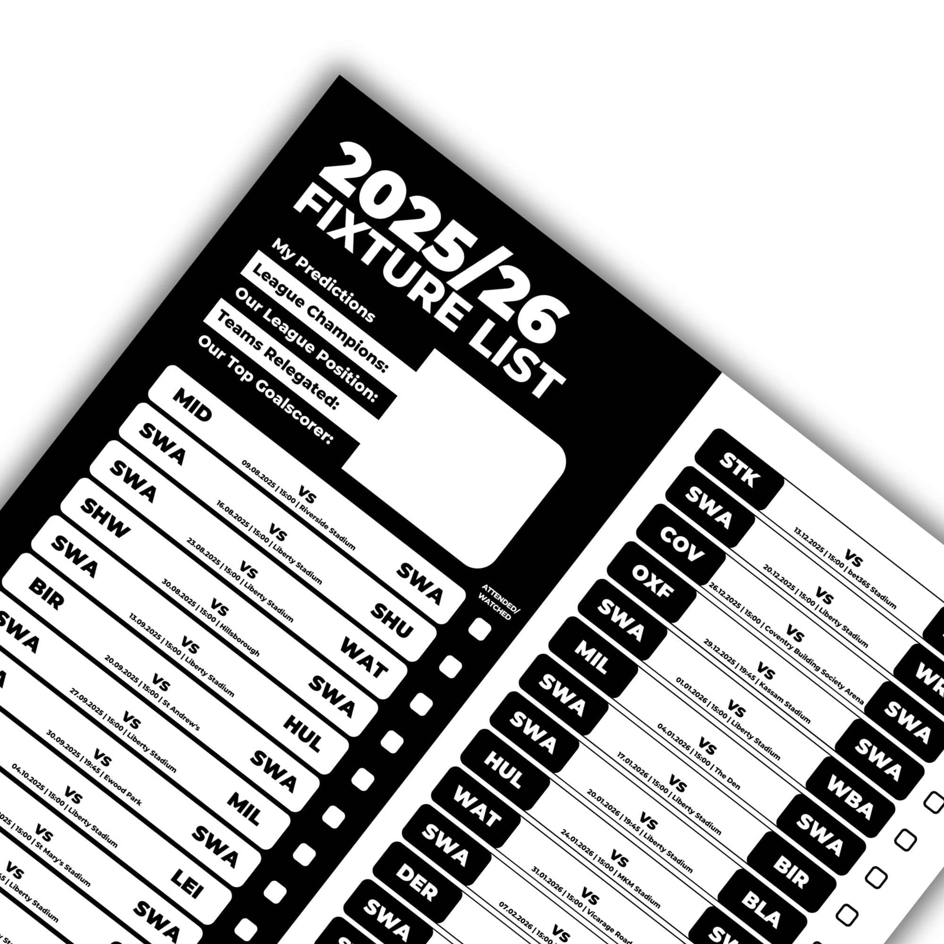 Championship Clubs - 2025/26 Football Fixture Poster - A3 Size (29.7x42cm)