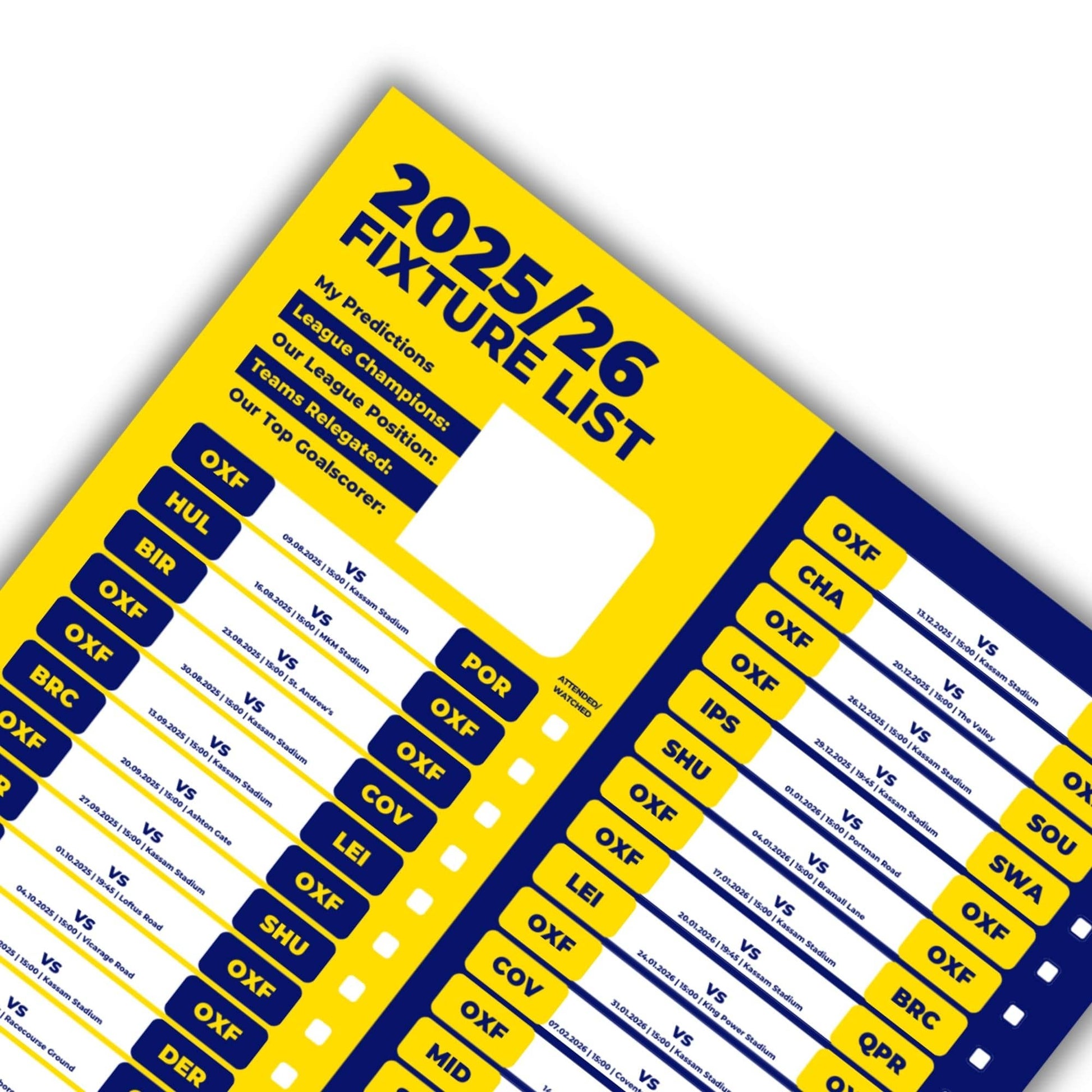 Championship Clubs - 2025/26 Football Fixture Poster - A3 Size (29.7x42cm)