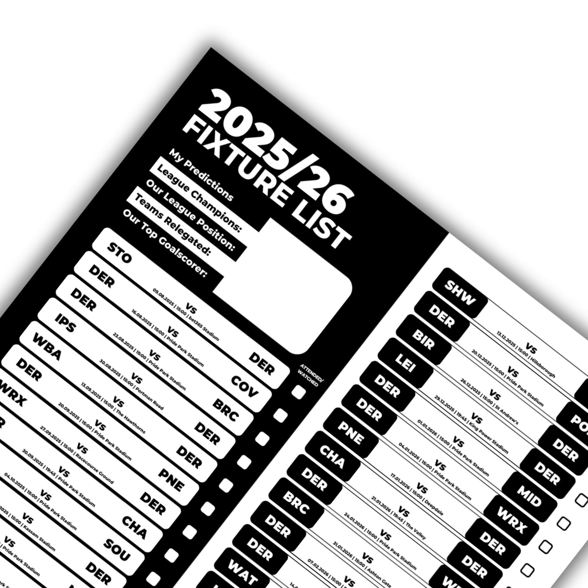 Championship Clubs - 2025/26 Football Fixture Poster - A3 Size (29.7x42cm)