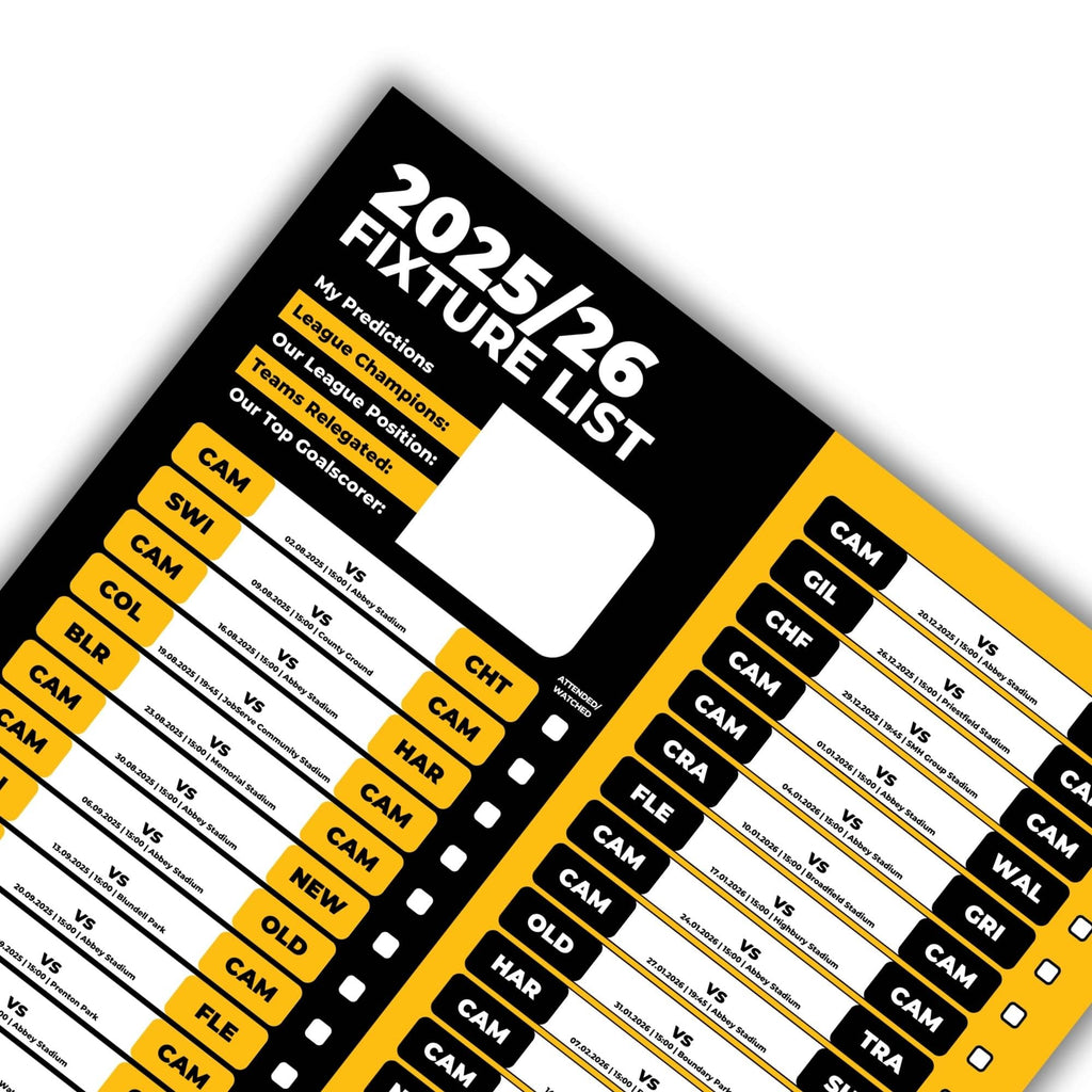 League 2 Clubs - 2025/26 Football Fixture Poster - A3 Size (29.7x42cm)