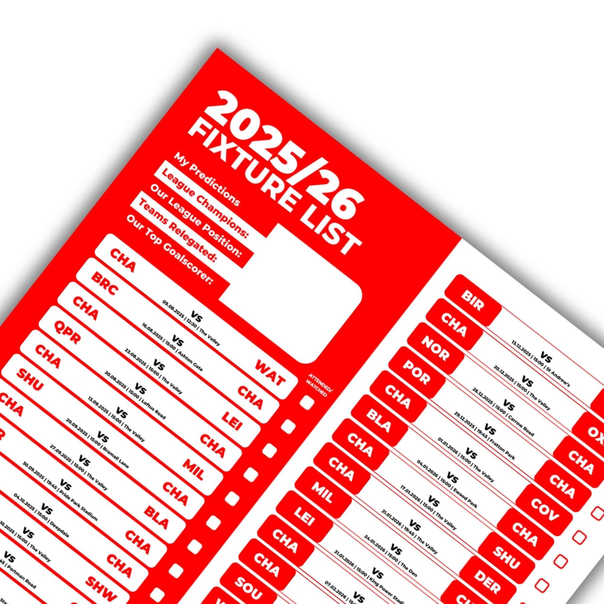 Championship Clubs - 2025/26 Football Fixture Poster - A3 Size (29.7x42cm)