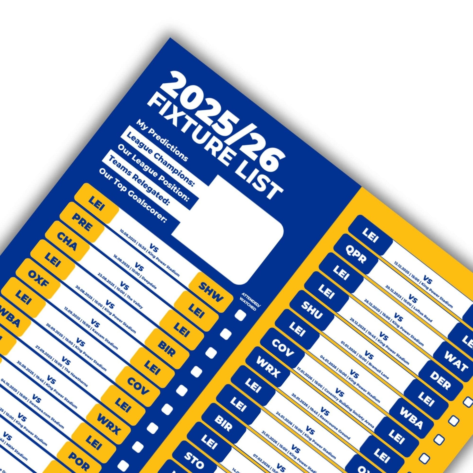 Championship Clubs - 2025/26 Football Fixture Poster - A3 Size (29.7x42cm)