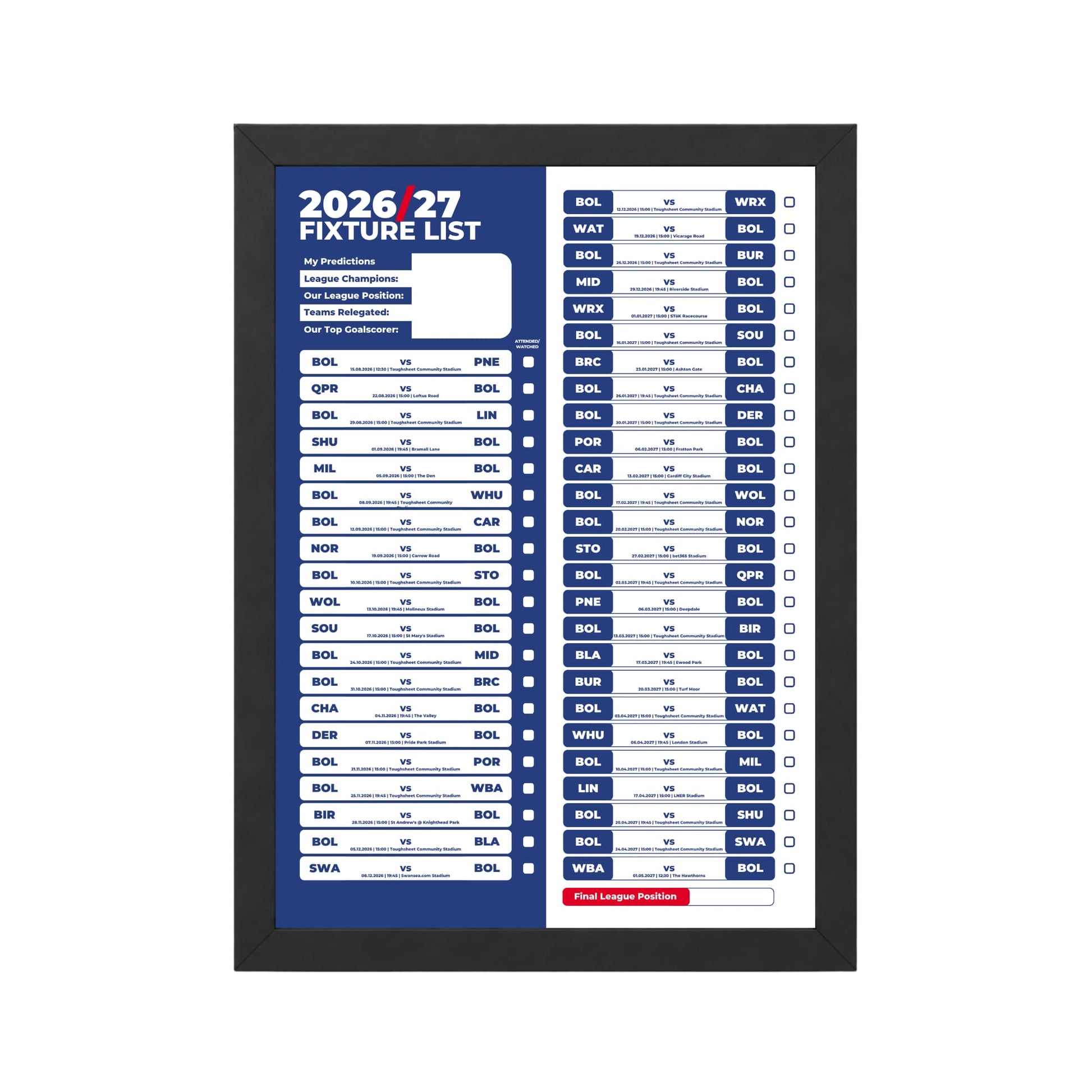 Bolton Wanderers — Black Frame Mockup