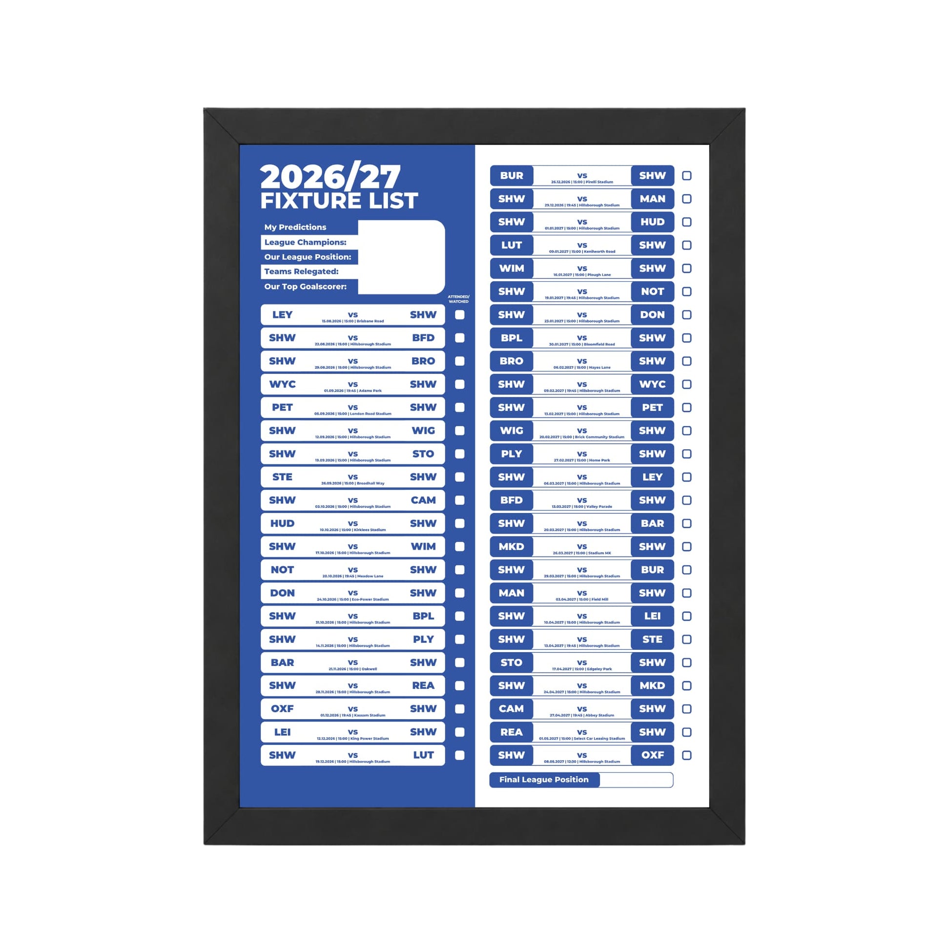 Sheffield Wednesday — Black Frame Mockup