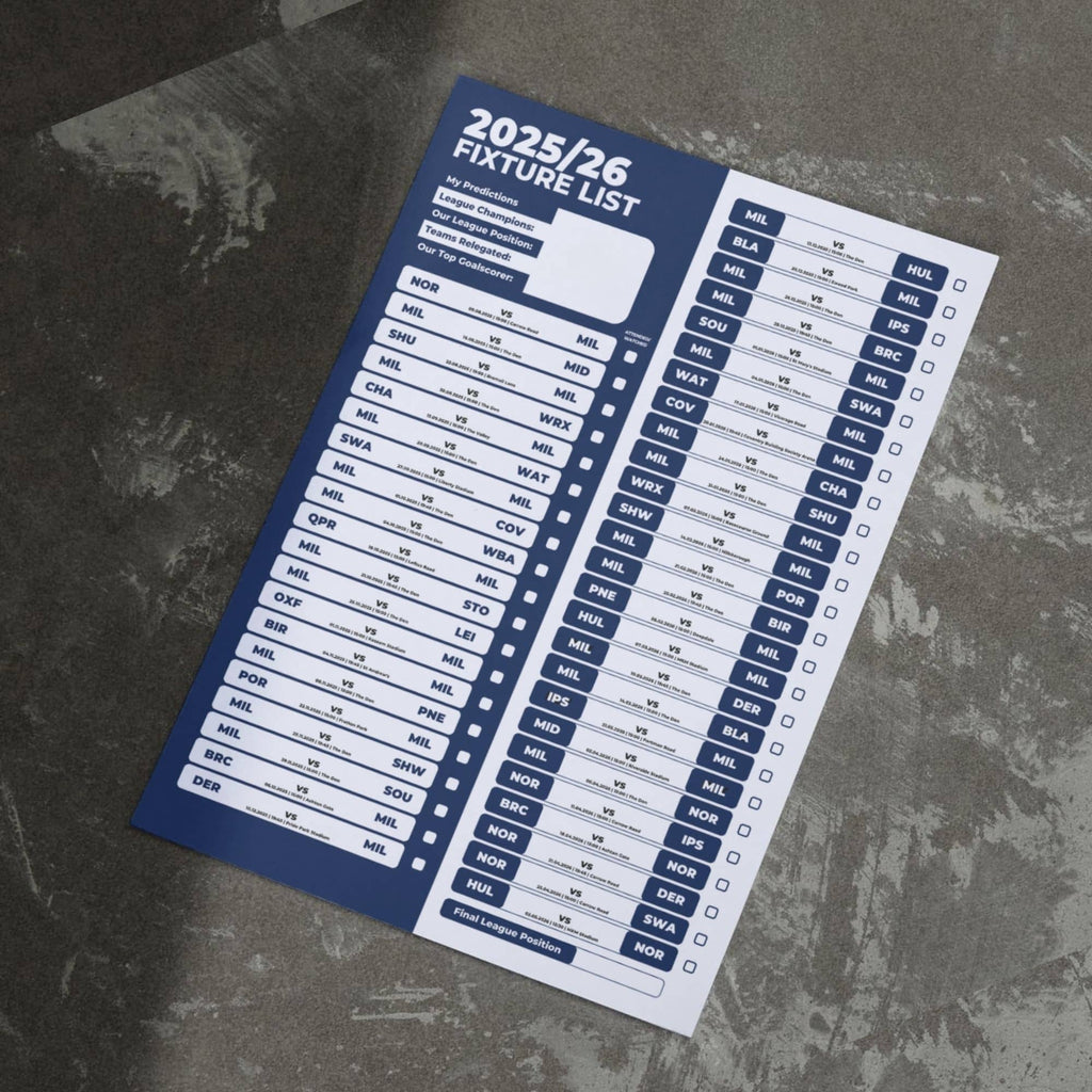 Championship Clubs - 2025/26 Football Fixture Poster - A3 Size (29.7x42cm)