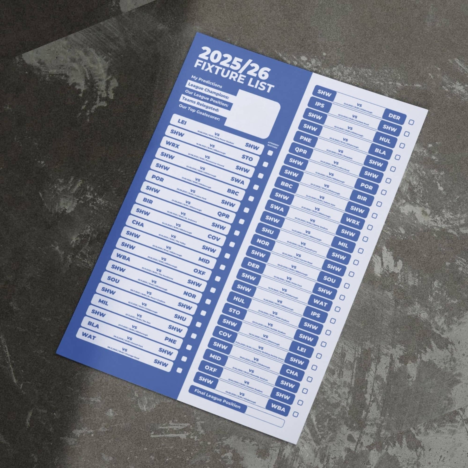 Championship Clubs - 2025/26 Football Fixture Poster - A3 Size (29.7x42cm)