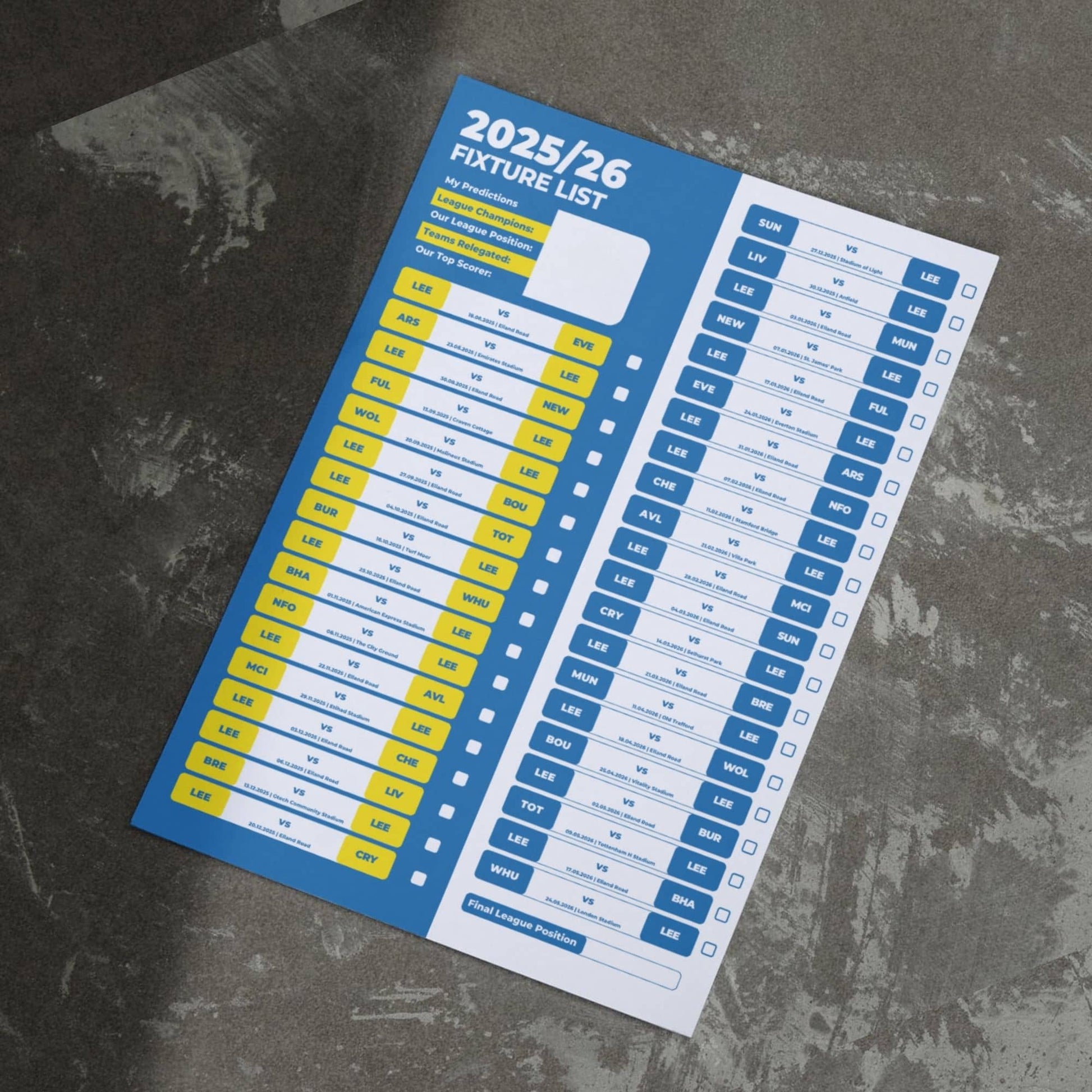 Premier League Clubs - 2025/26 Football Fixture Poster - A3 Size (29.7x42cm)