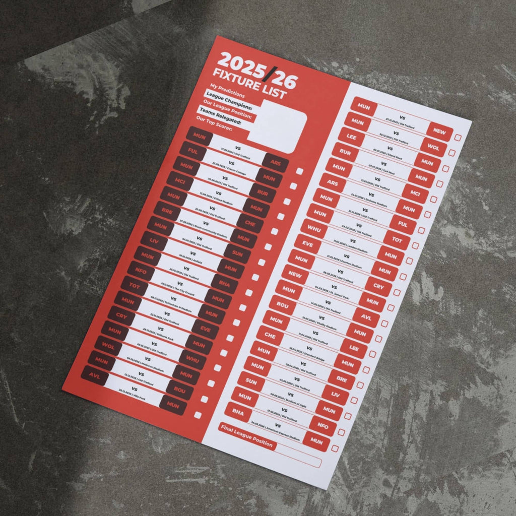 Premier League Clubs - 2025/26 Football Fixture Poster - A3 Size (29.7x42cm)
