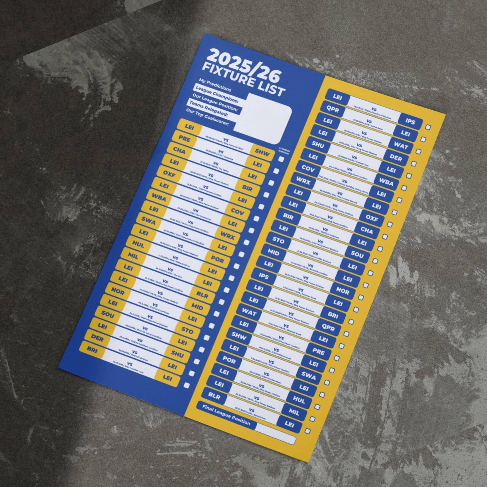 Championship Clubs - 2025/26 Football Fixture Poster - A3 Size (29.7x42cm)