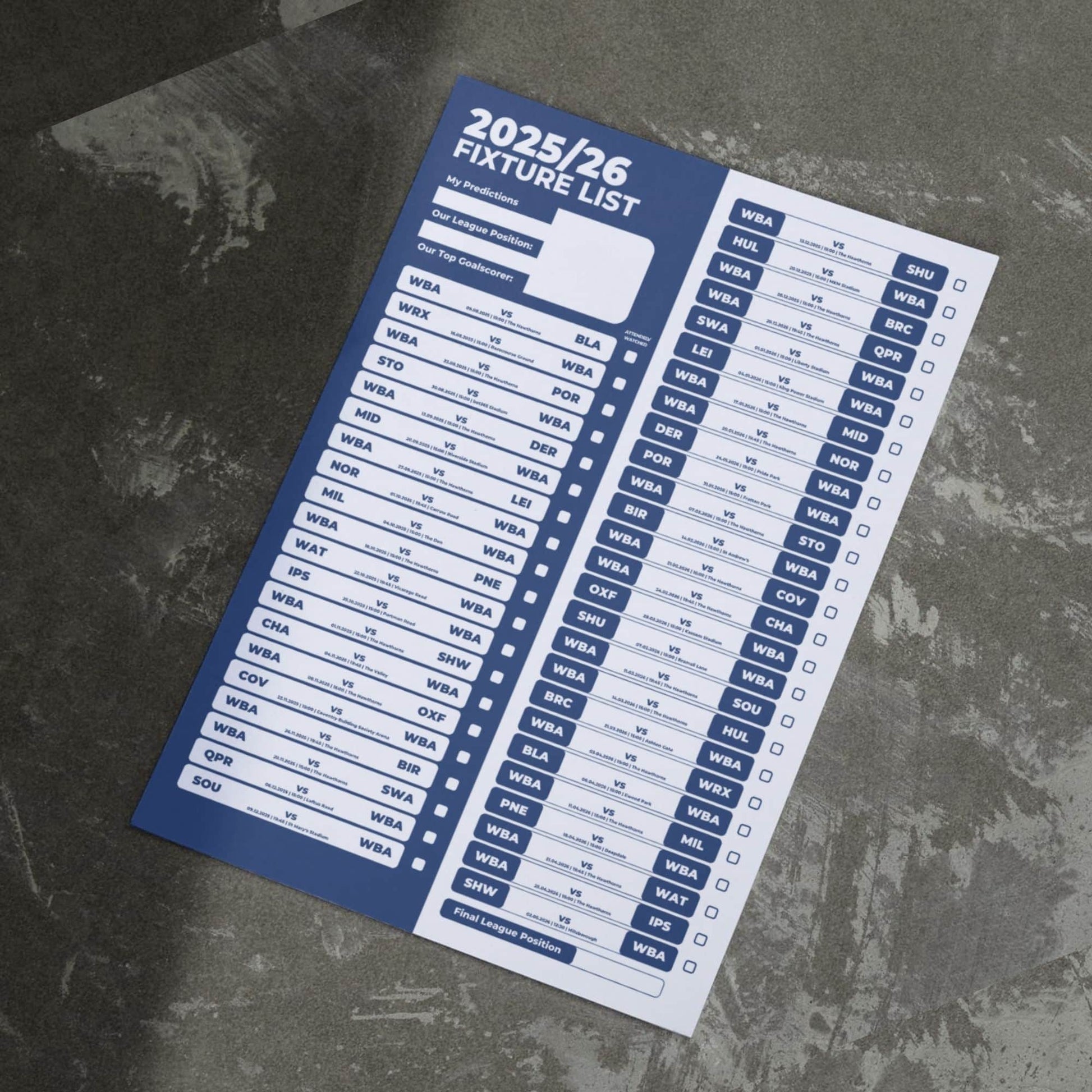 Championship Clubs - 2025/26 Football Fixture Poster - A3 Size (29.7x42cm)