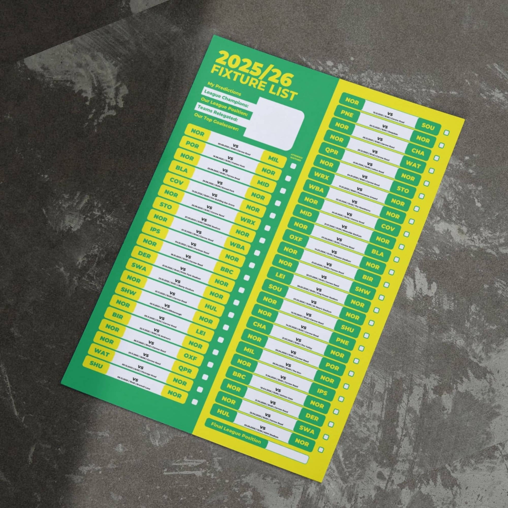 Championship Clubs - 2025/26 Football Fixture Poster - A3 Size (29.7x42cm)