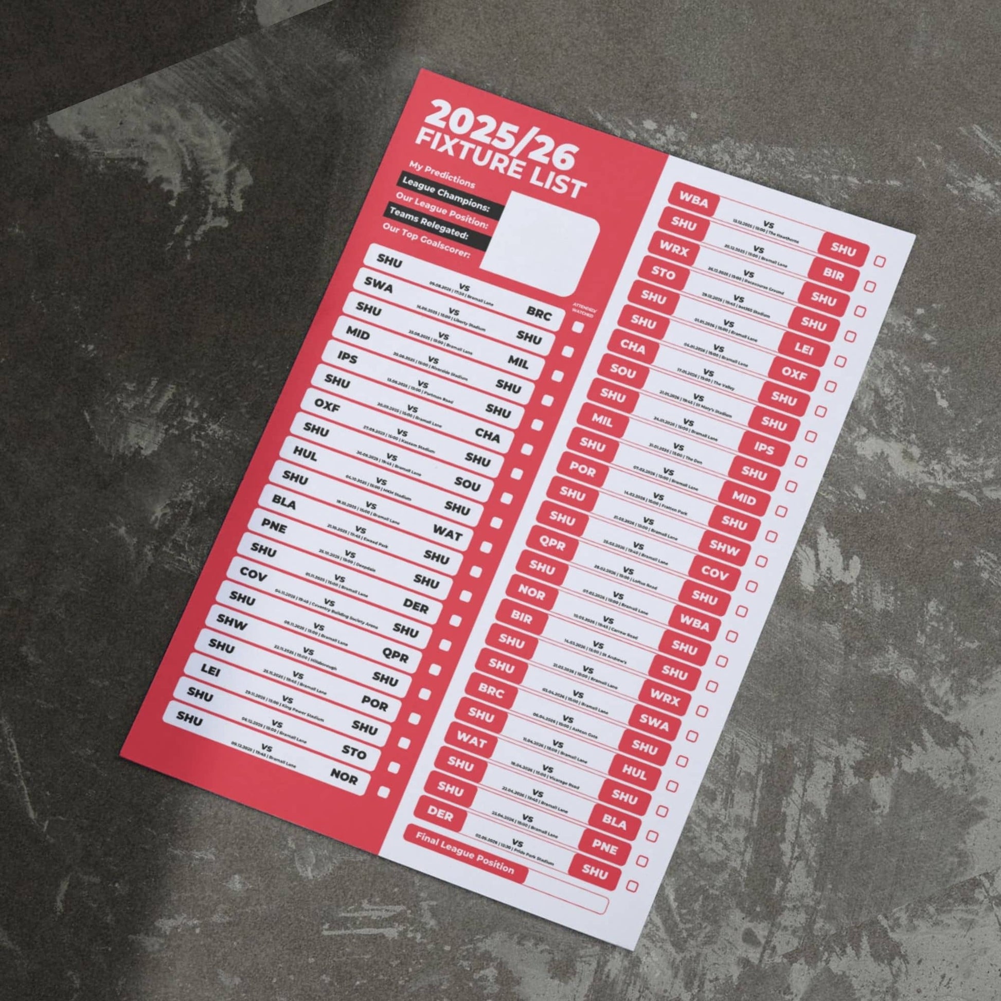 Championship Clubs - 2025/26 Football Fixture Poster - A3 Size (29.7x42cm)