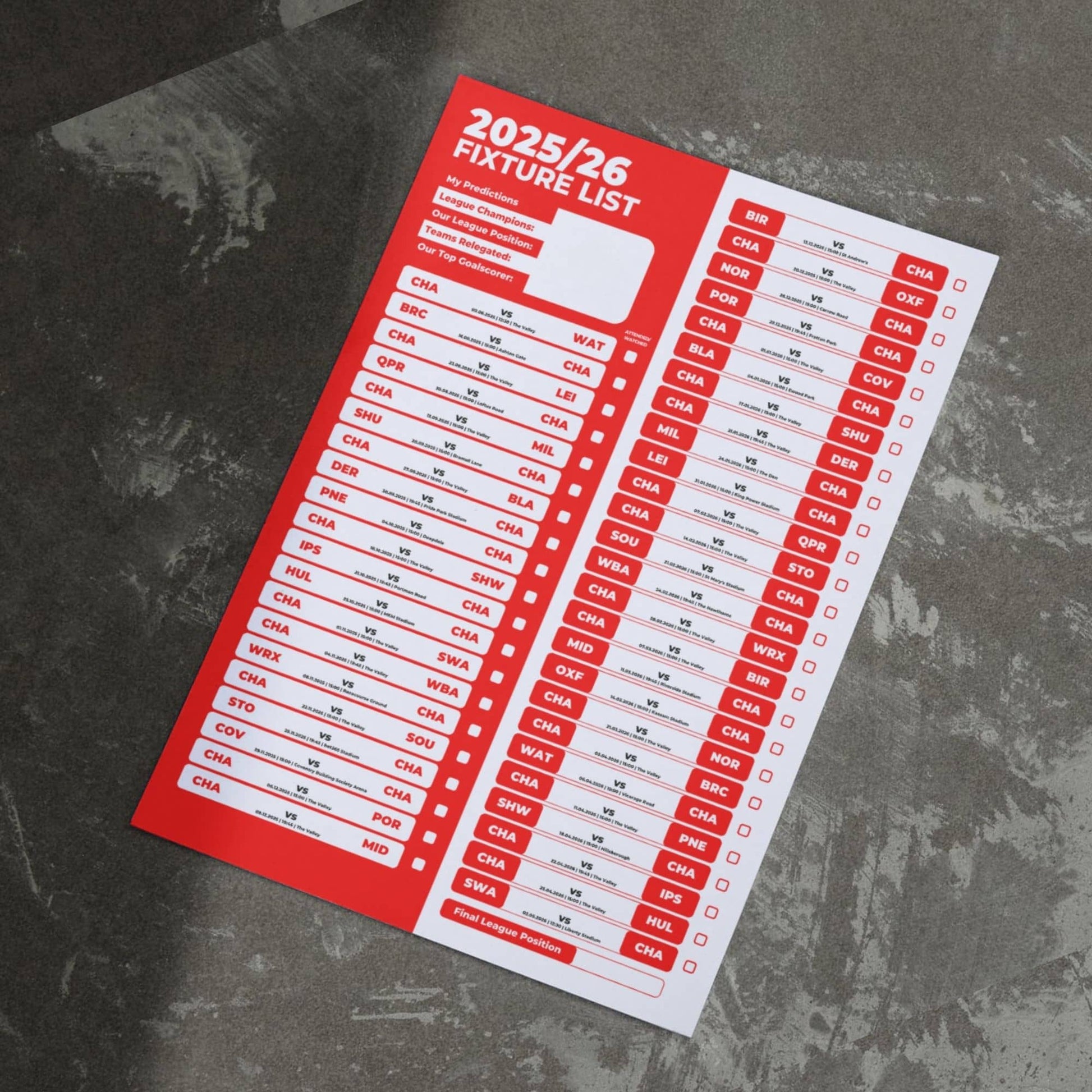 Championship Clubs - 2025/26 Football Fixture Poster - A3 Size (29.7x42cm)