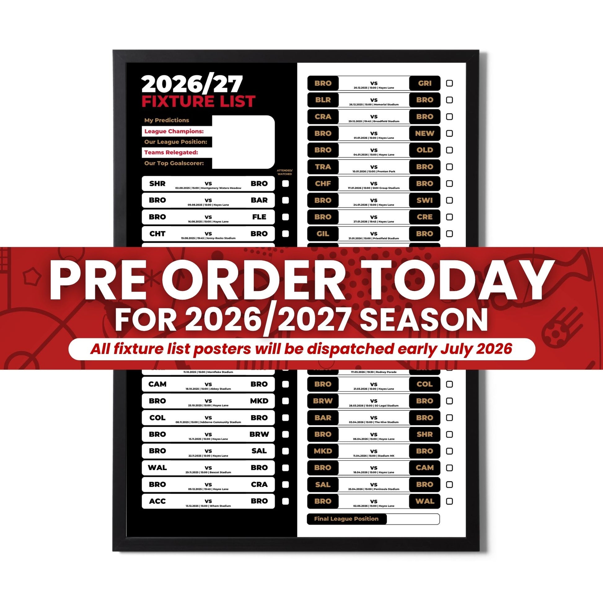 League 1 Clubs - 2026/27 Football Fixture Poster - Multiple Sizes