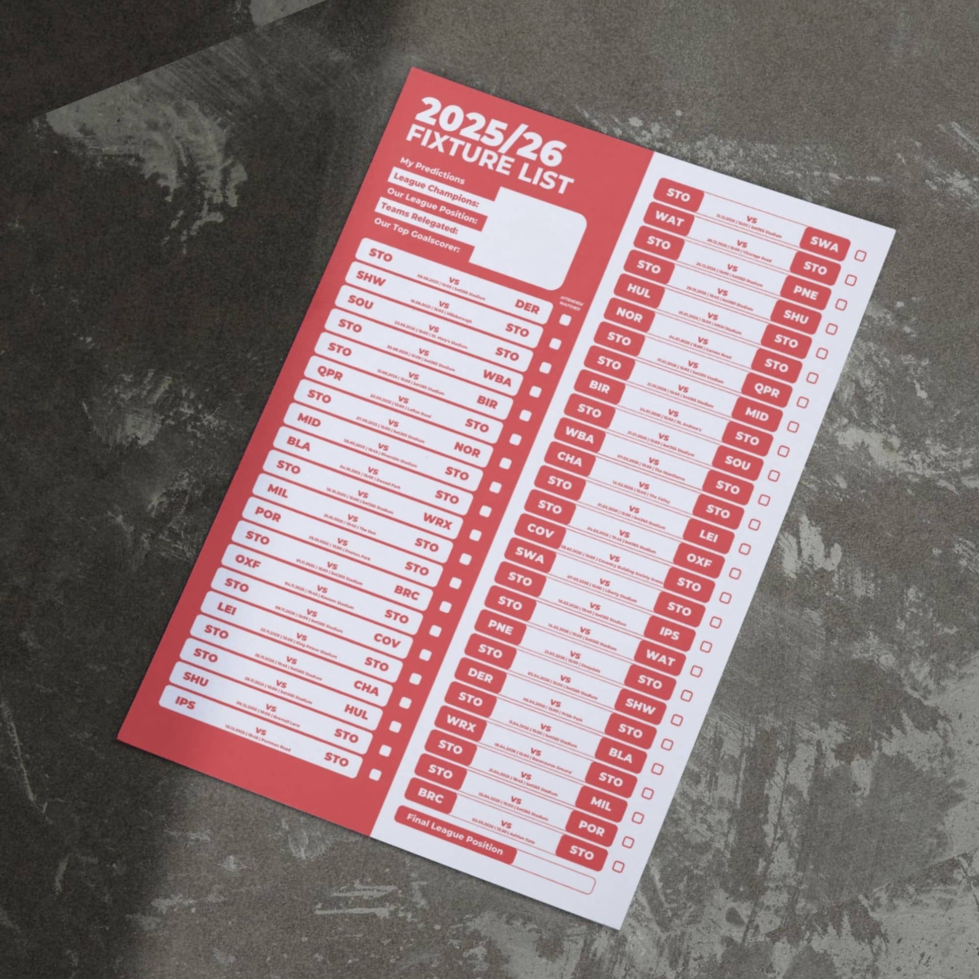 Championship Clubs - 2025/26 Football Fixture Poster - A3 Size (29.7x42cm)
