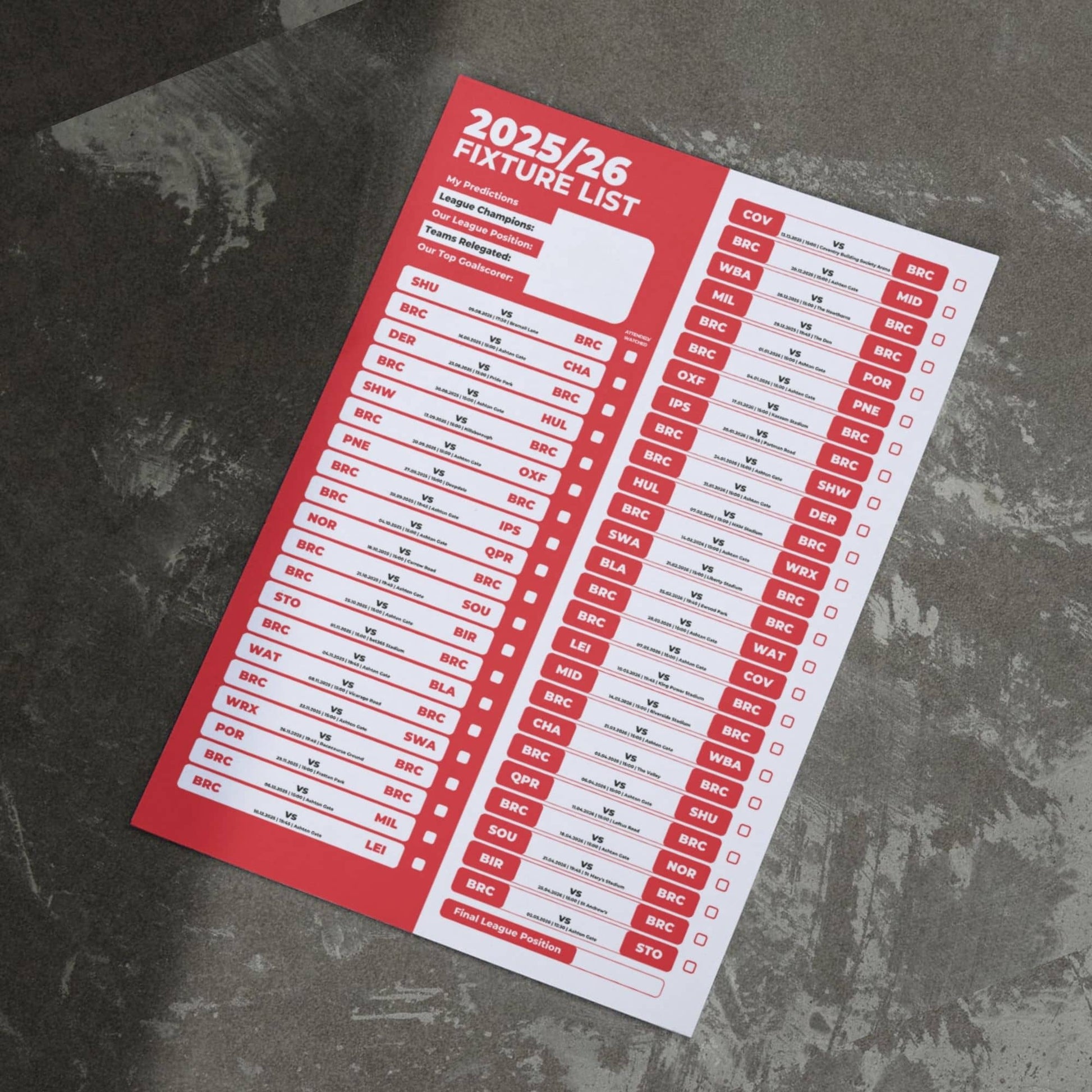 Championship Clubs - 2025/26 Football Fixture Poster - A3 Size (29.7x42cm)