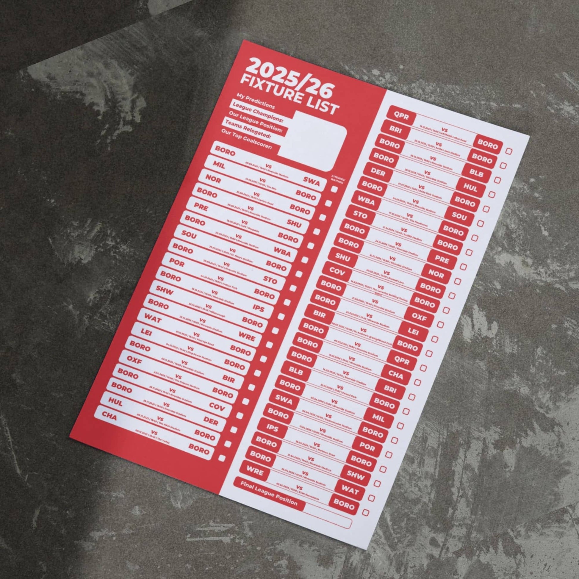 Championship Clubs - 2025/26 Football Fixture Poster - A3 Size (29.7x42cm)