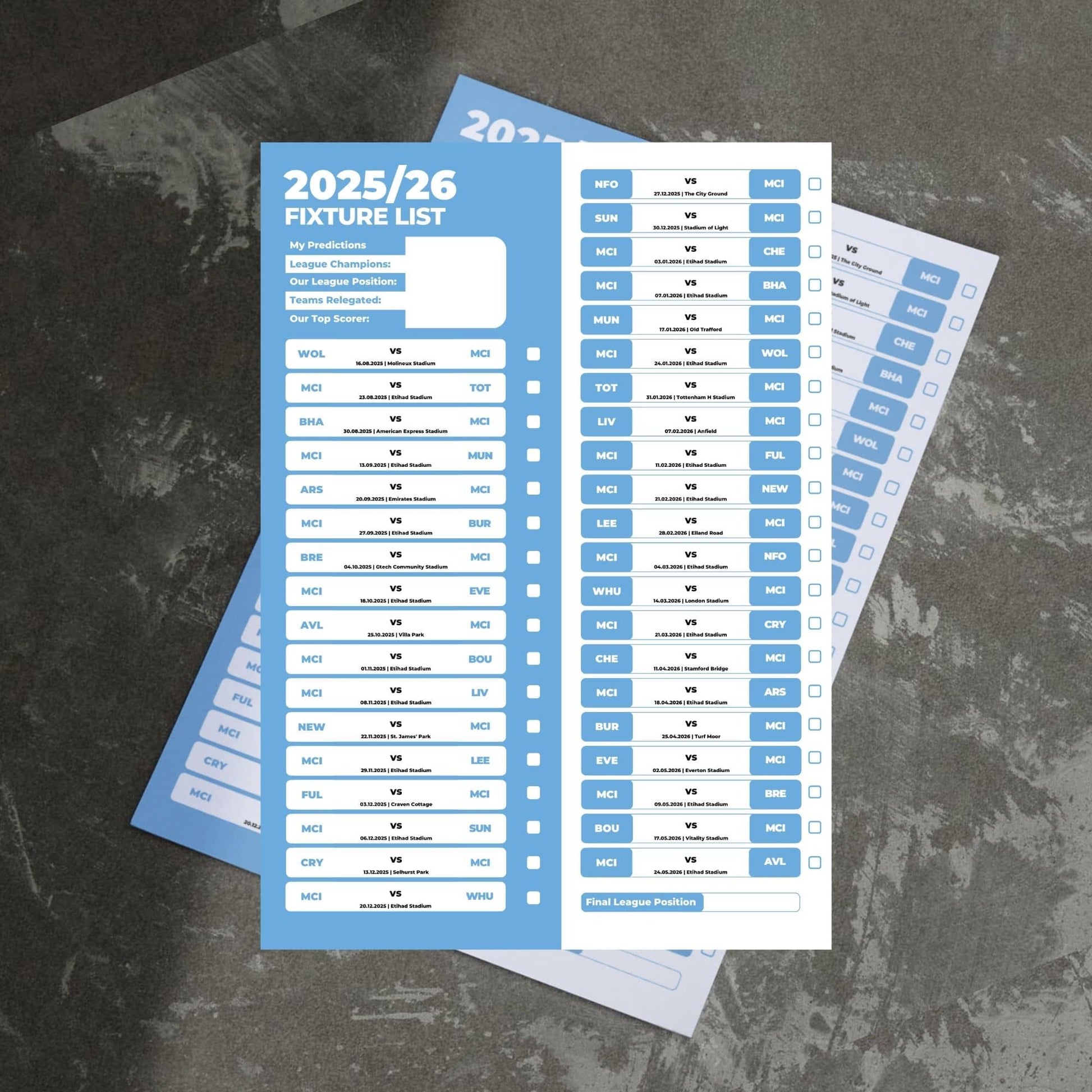 Premier League Clubs - 2025/26 Football Fixture Poster - A3 Size (29.7x42cm)