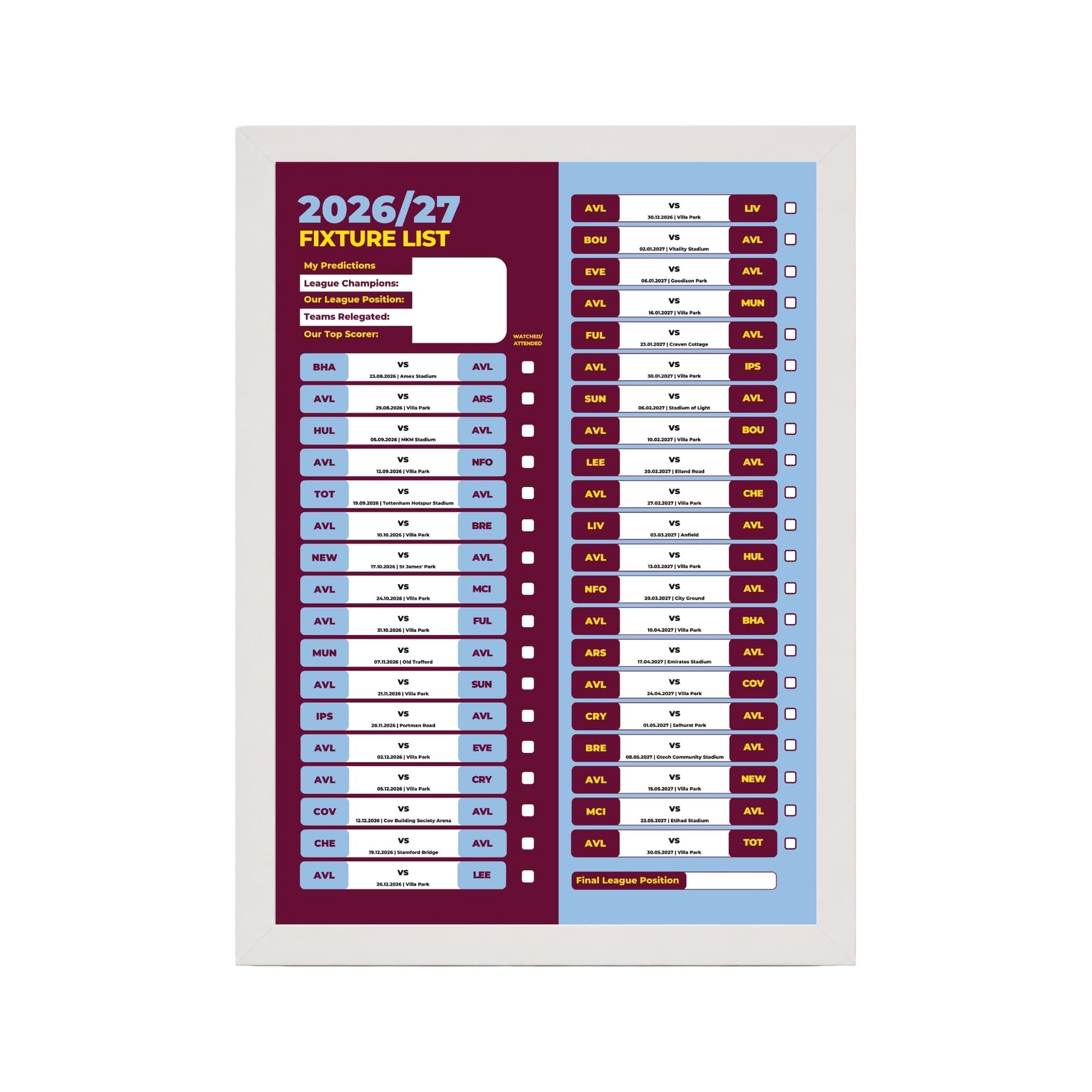 Aston Villa — White Frame Mockup