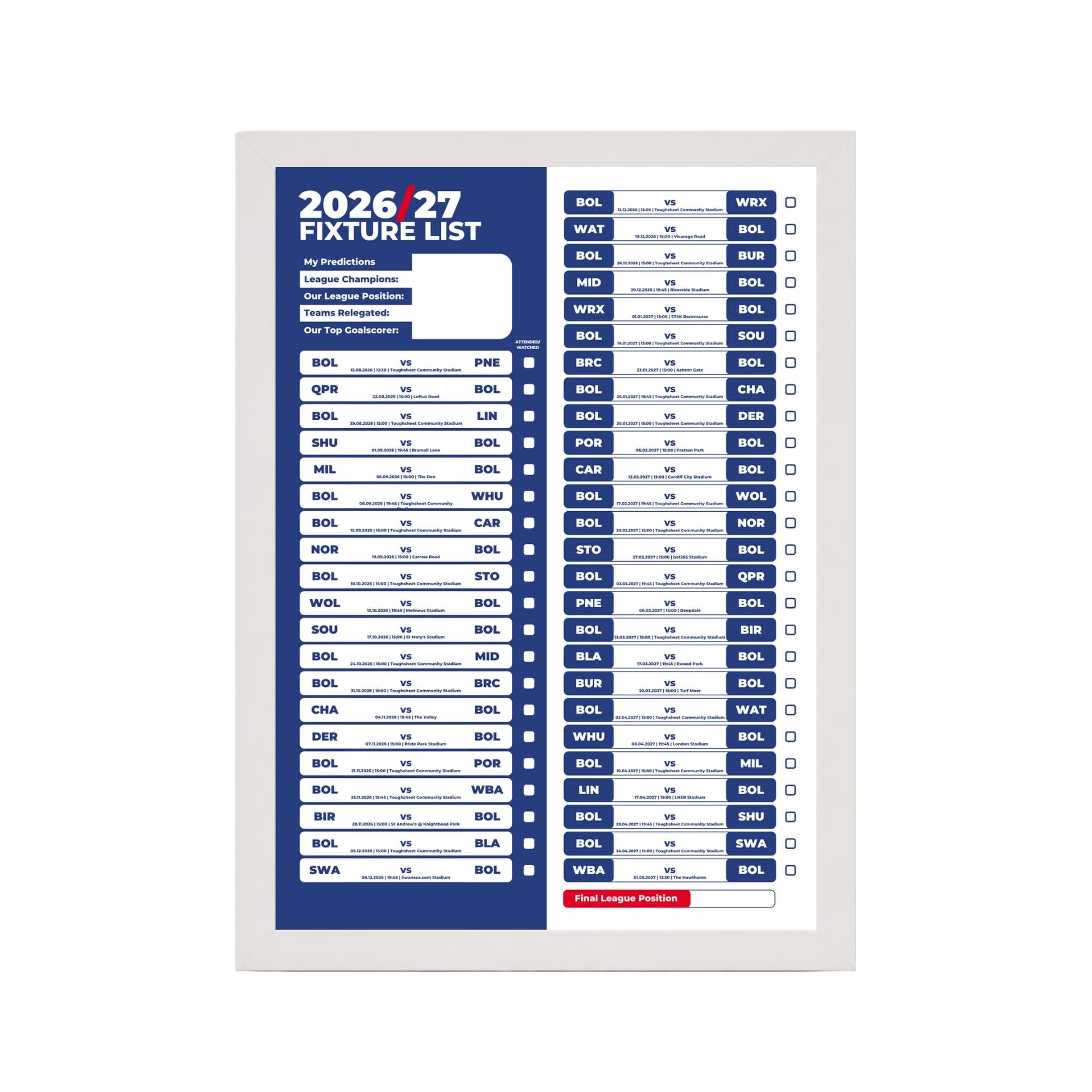 Bolton Wanderers — White Frame Mockup