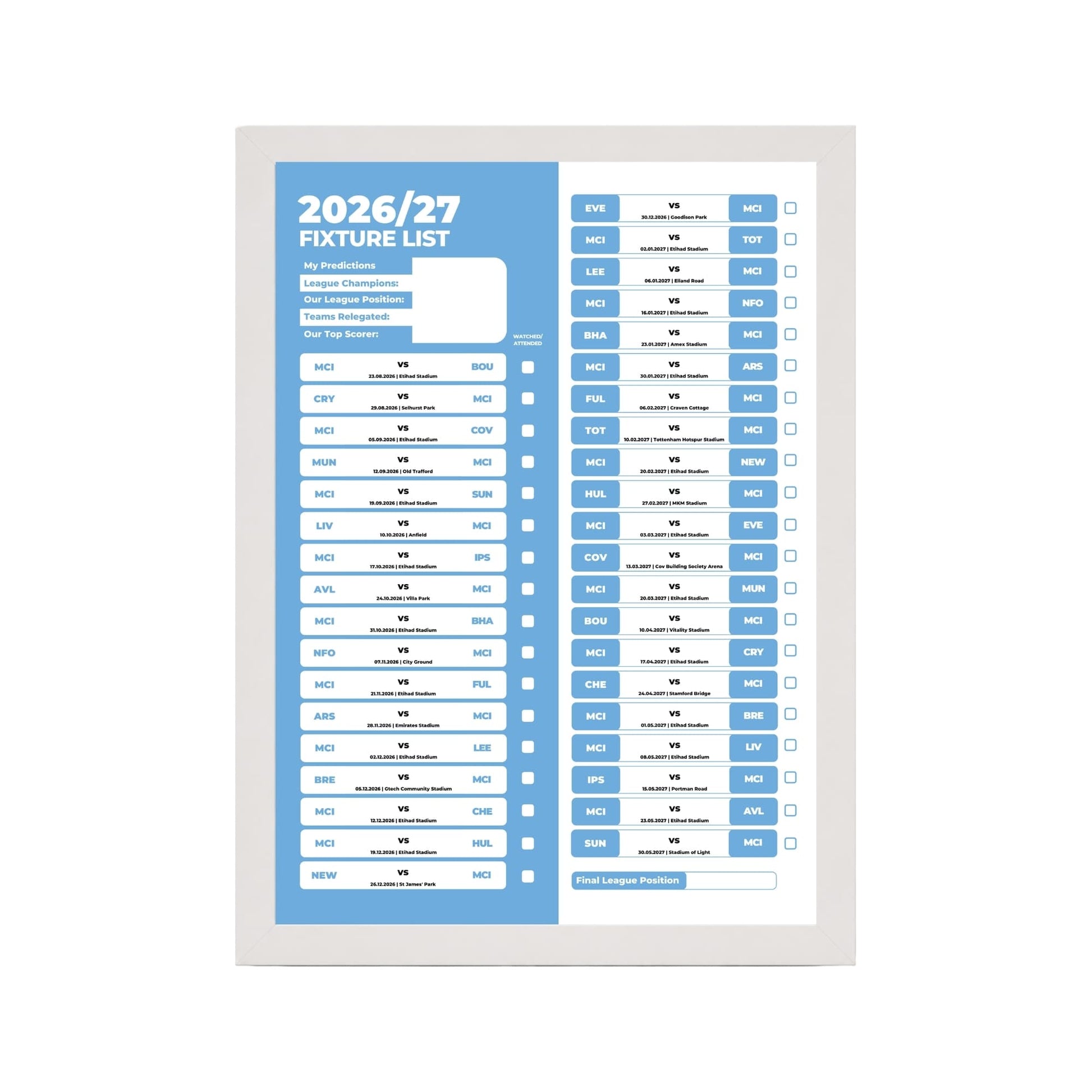 Manchester City — White Frame Mockup