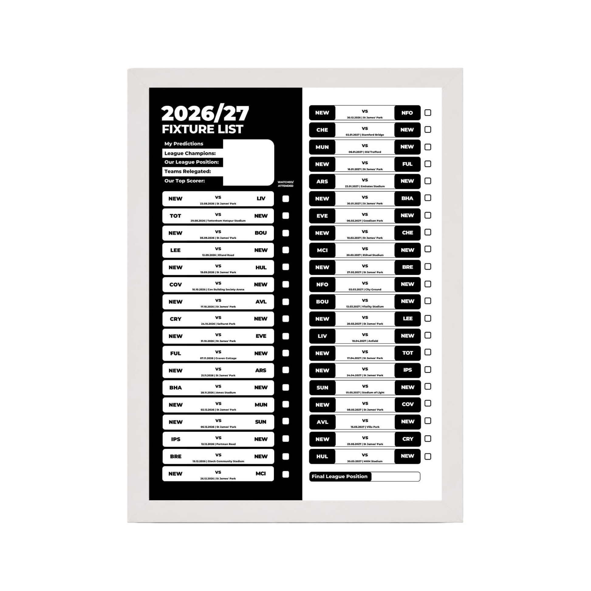 Newcastle United — White Frame Mockup