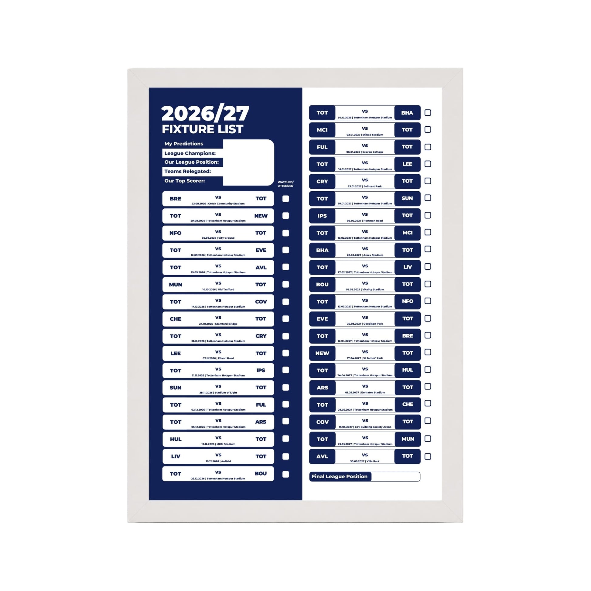 Tottenham Hotspur — White Frame Mockup
