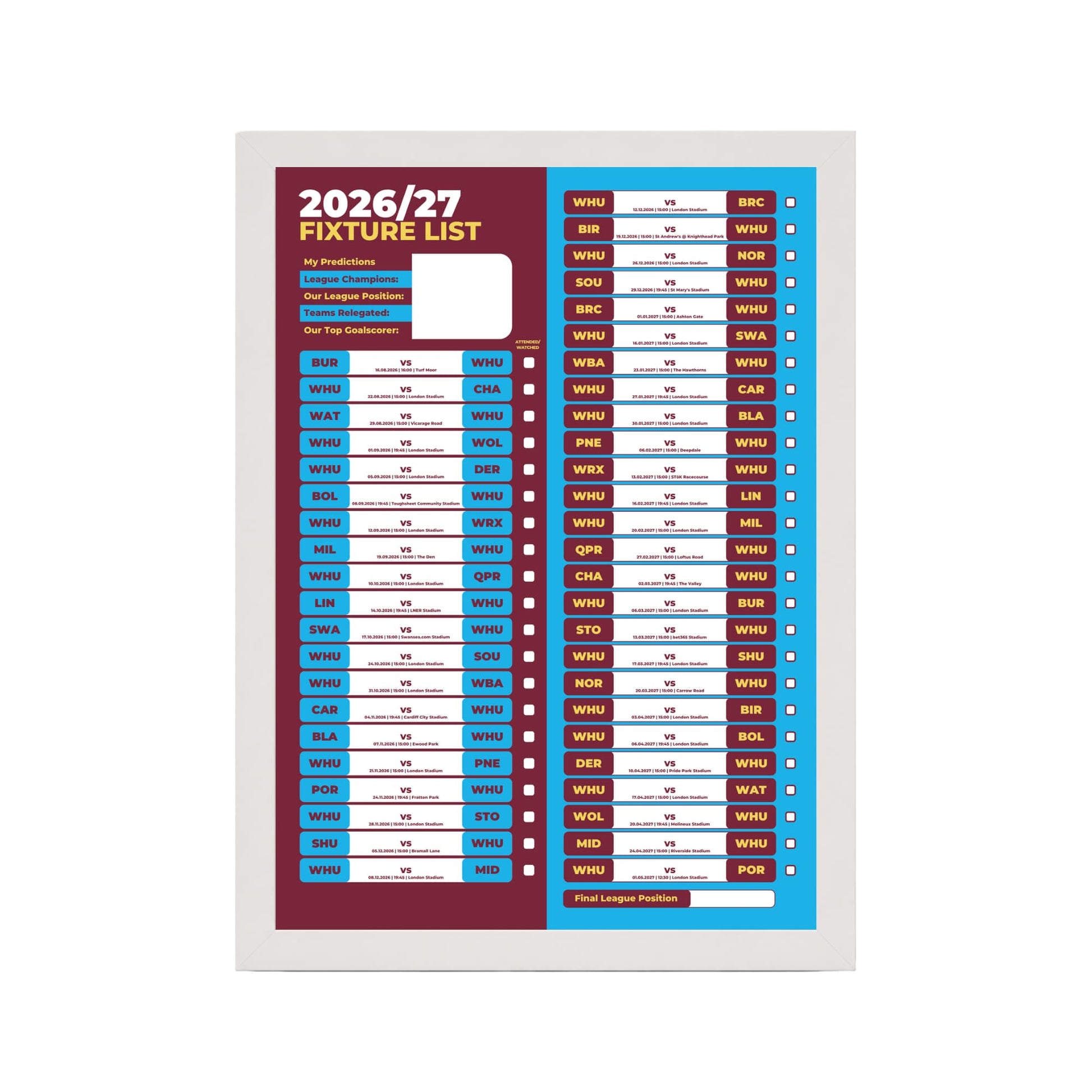 West Ham United — White Frame Mockup
