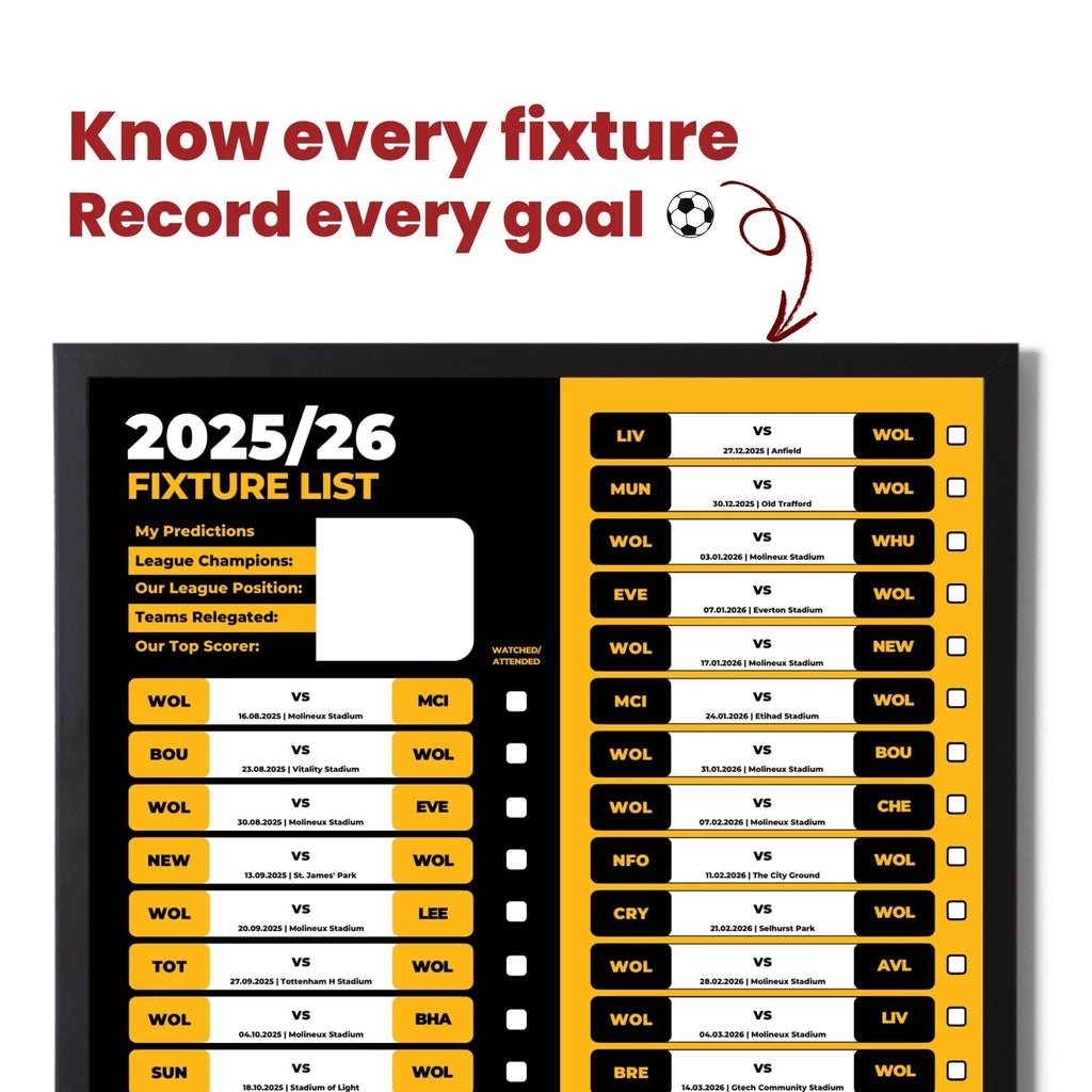 Premier League Clubs - 2025/26 Football Fixture Poster - A3 Size (29.7x42cm)