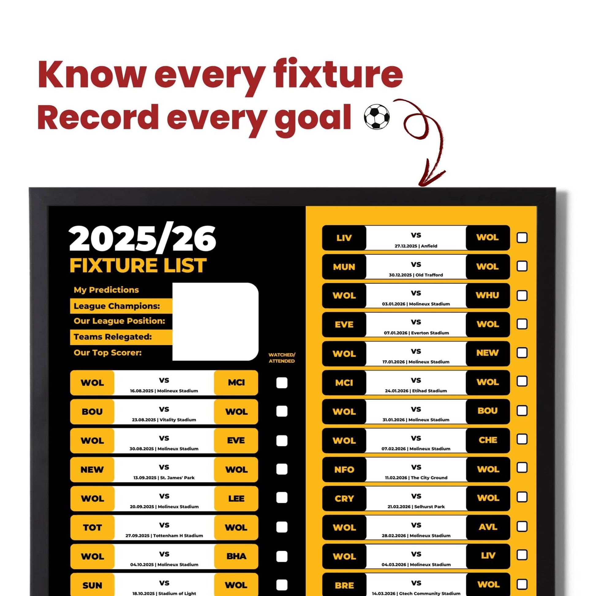 Premier League Clubs - 2025/26 Football Fixture Poster - A3 Size (29.7x42cm)
