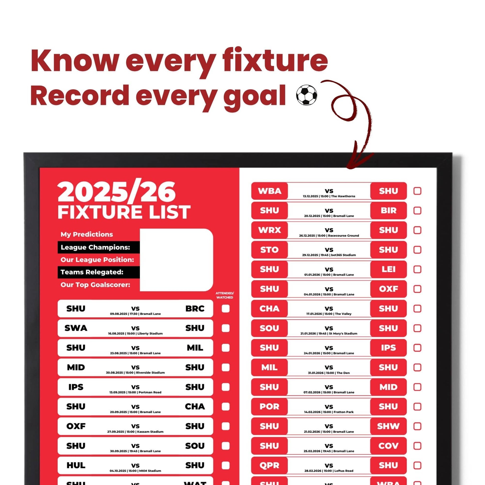 Championship Clubs - 2025/26 Football Fixture Poster - A3 Size (29.7x42cm)