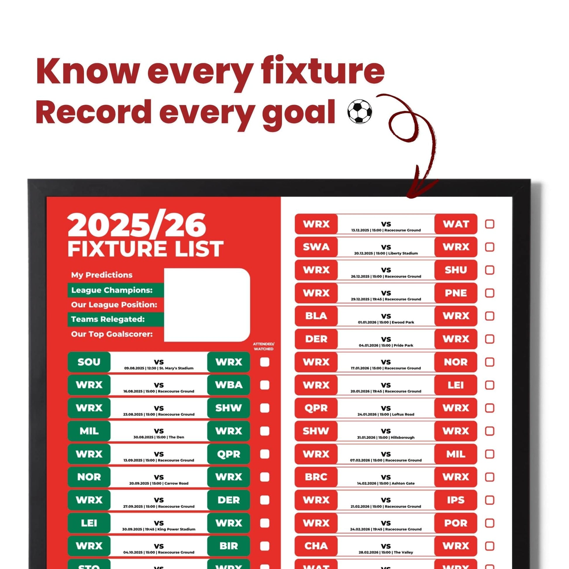 Championship Clubs - 2025/26 Football Fixture Poster - A3 Size (29.7x42cm)