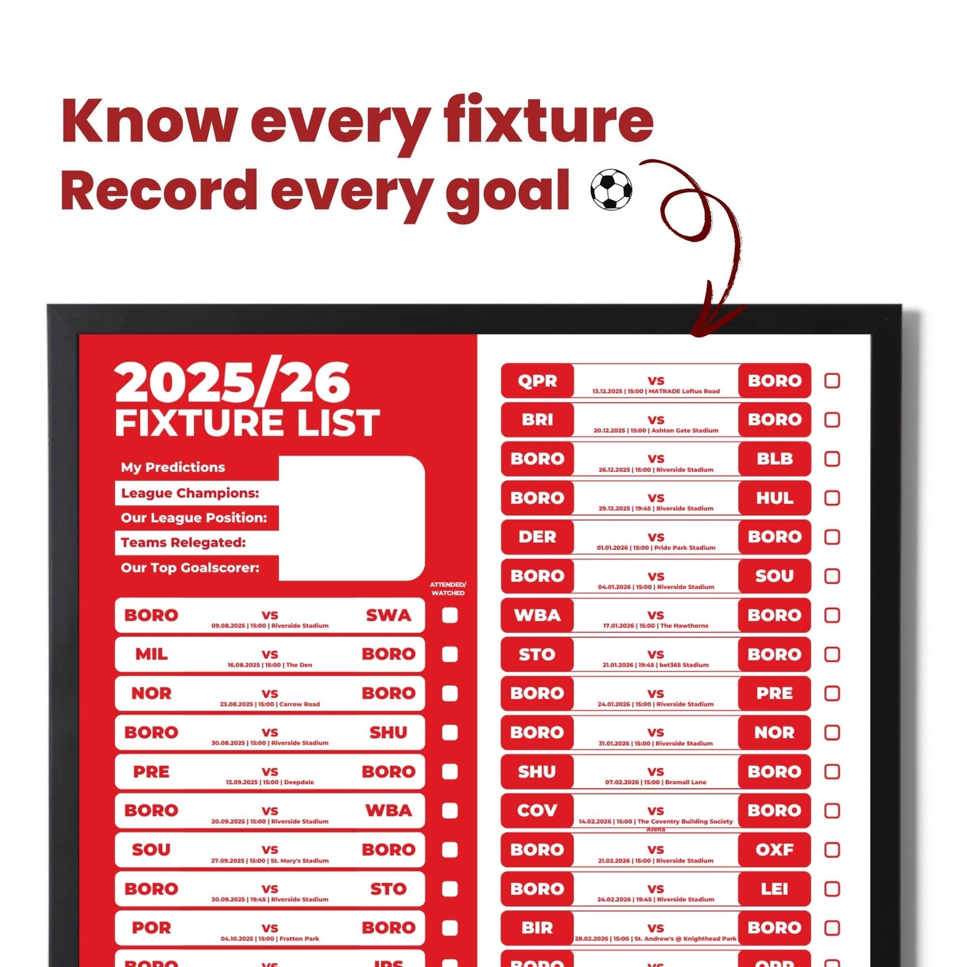 Championship Clubs - 2025/26 Football Fixture Poster - A3 Size (29.7x42cm)