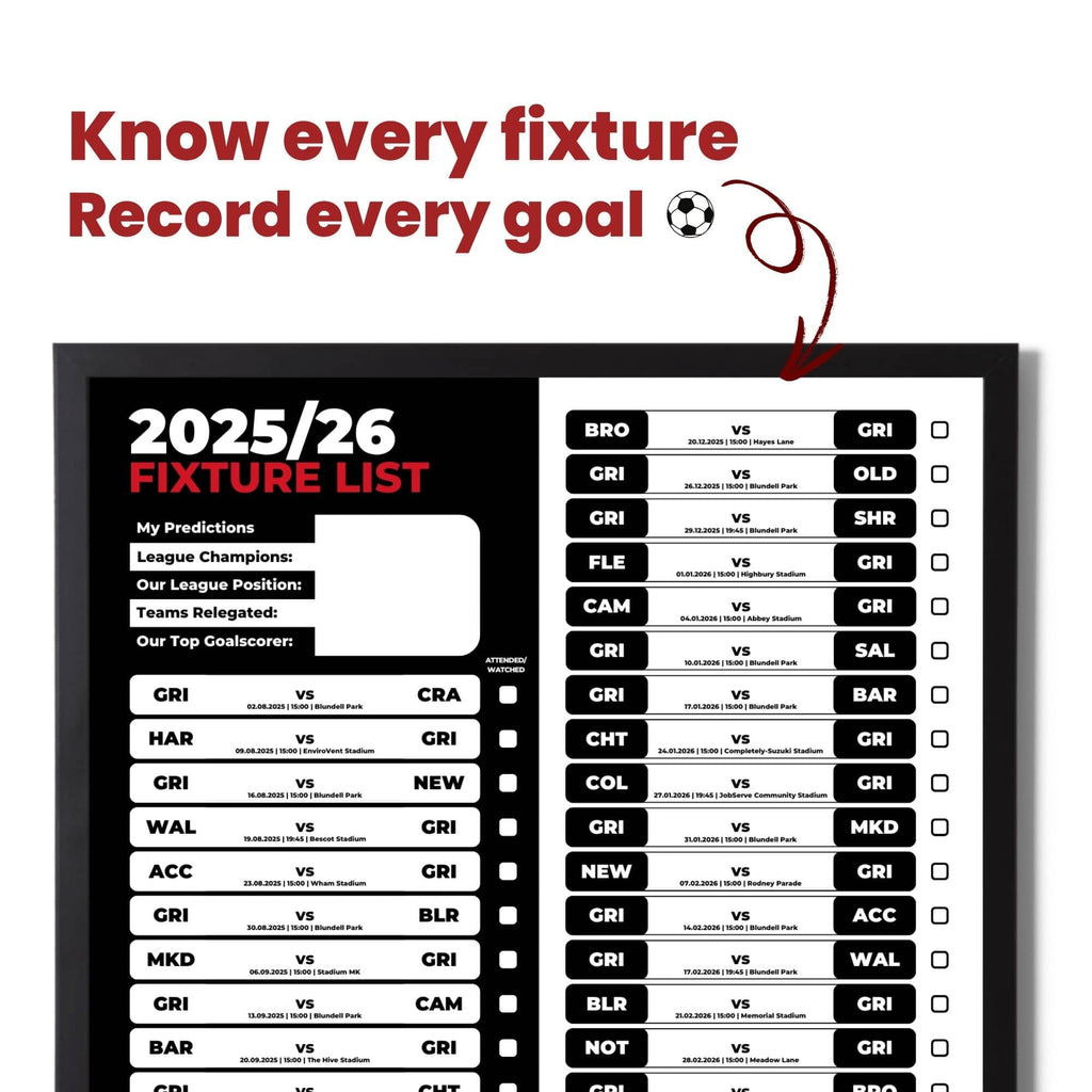 League 2 Clubs - 2025/26 Football Fixture Poster - A3 Size (29.7x42cm)