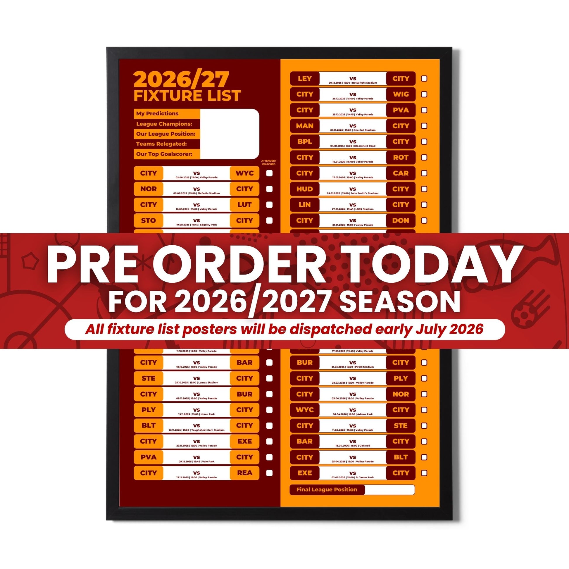 League 1 Clubs - 2026/27 Football Fixture Poster - Multiple Sizes